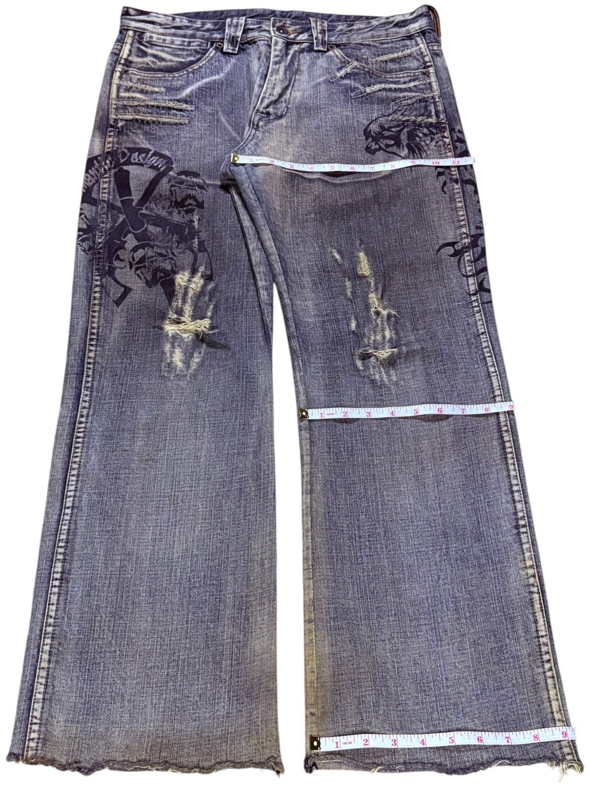 If Six Was Nine × Japanese Brand × semanticdesign Vintage Semantic Design Mud Wash Dragon Distress Flare Jeans Size US 33 - 18 Thumbnail