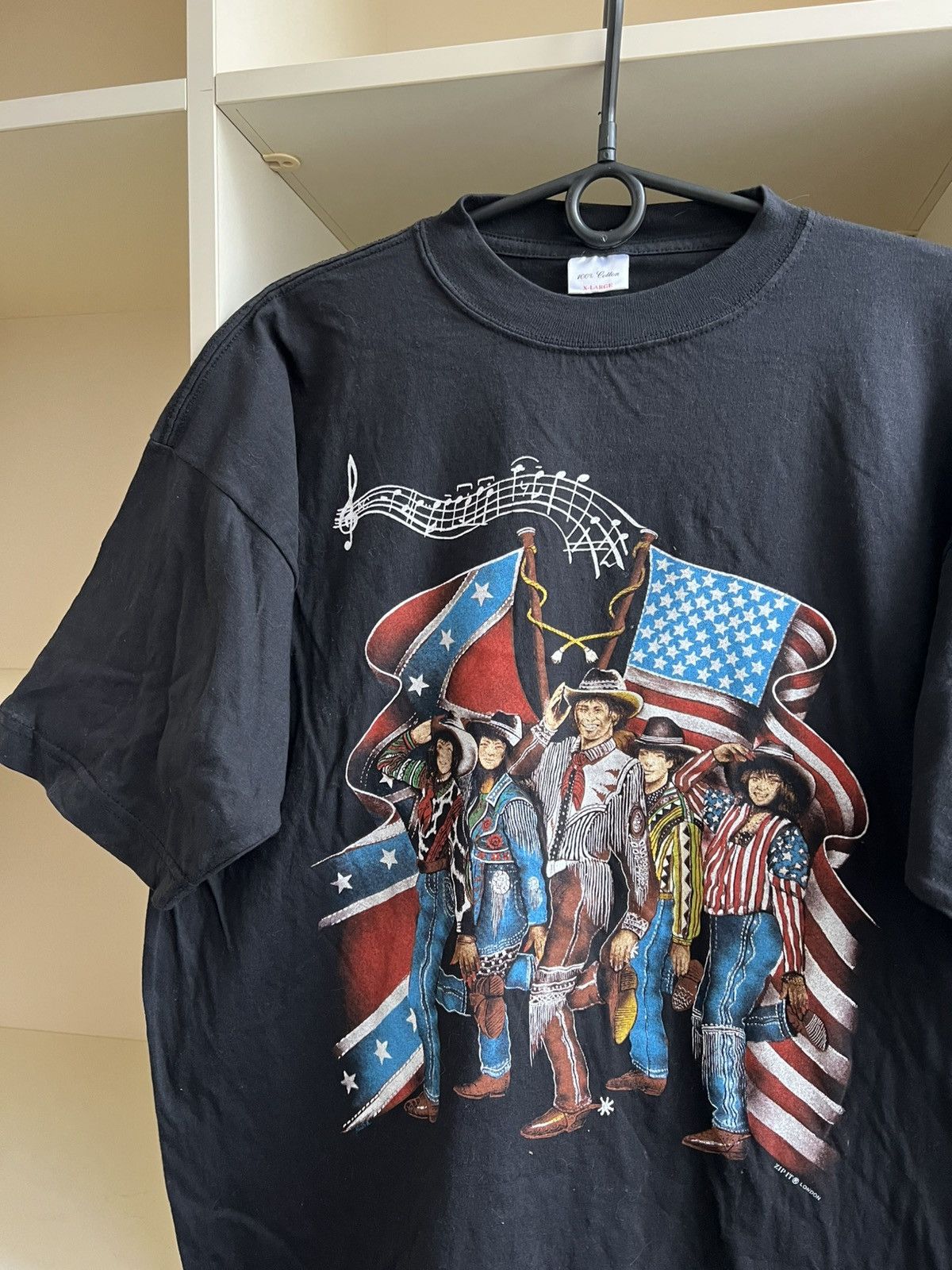 Vintage Vintage 90s Cowboy Rodeo T-Shirt Black American Flag Graphic Size US XL / EU 56 / 4 - 10 Thumbnail