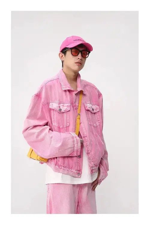 Jean Casual Korean Pink Set Suit Solid Jeans + Jacket Coat Size 40R - 4 Thumbnail