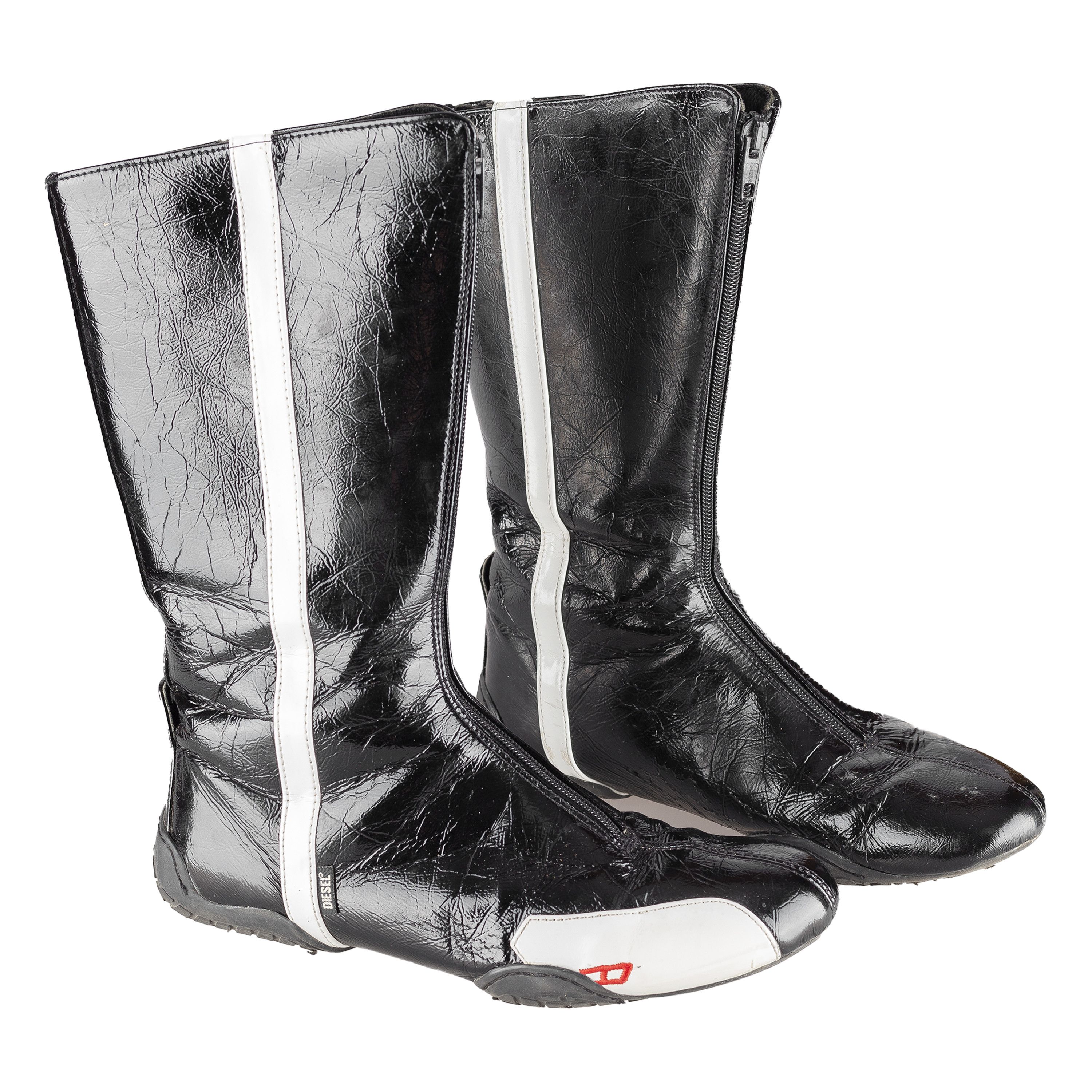 image of Diesel Patent Leather Black Moto Boots, Women's (Size 8)