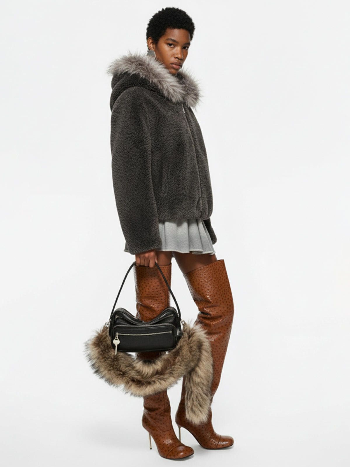 Japanese Brand Faux Fur Hooded Fleece Jacket, Cozy Winter Outerwear Size US M / EU 48-50 / 2 - 7 Thumbnail