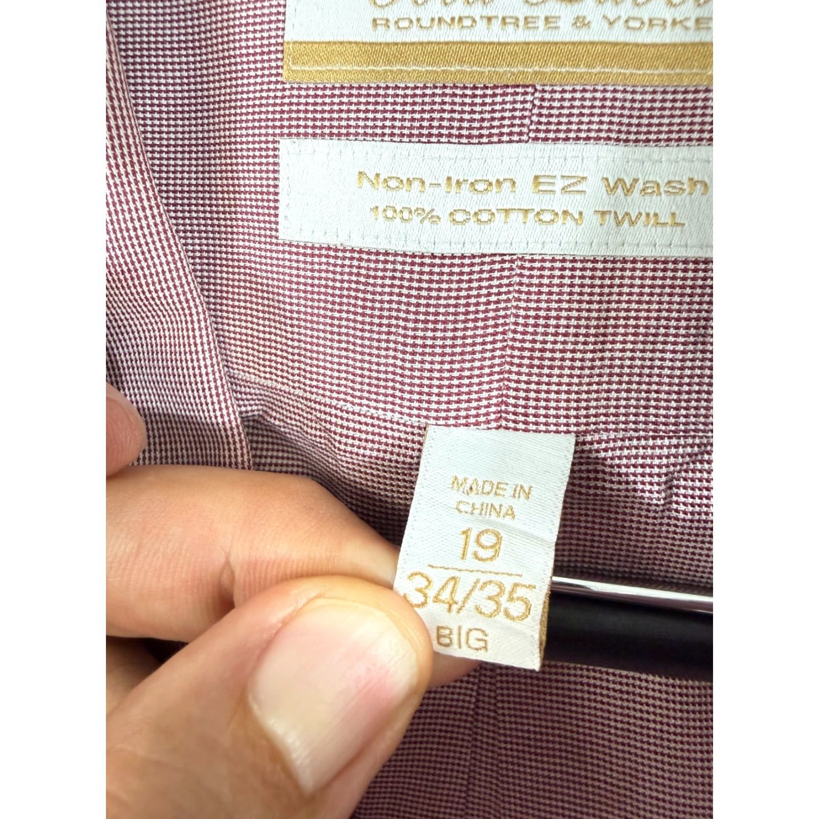 Roundtree & Yorke VINTAGE Roundtree & Yorke Gold Label Dress Shirt Mens 3XLT 19/35 Pink Button-Down Preppy Non-Iron EZ Wash Mens Size 48R - 6 Thumbnail