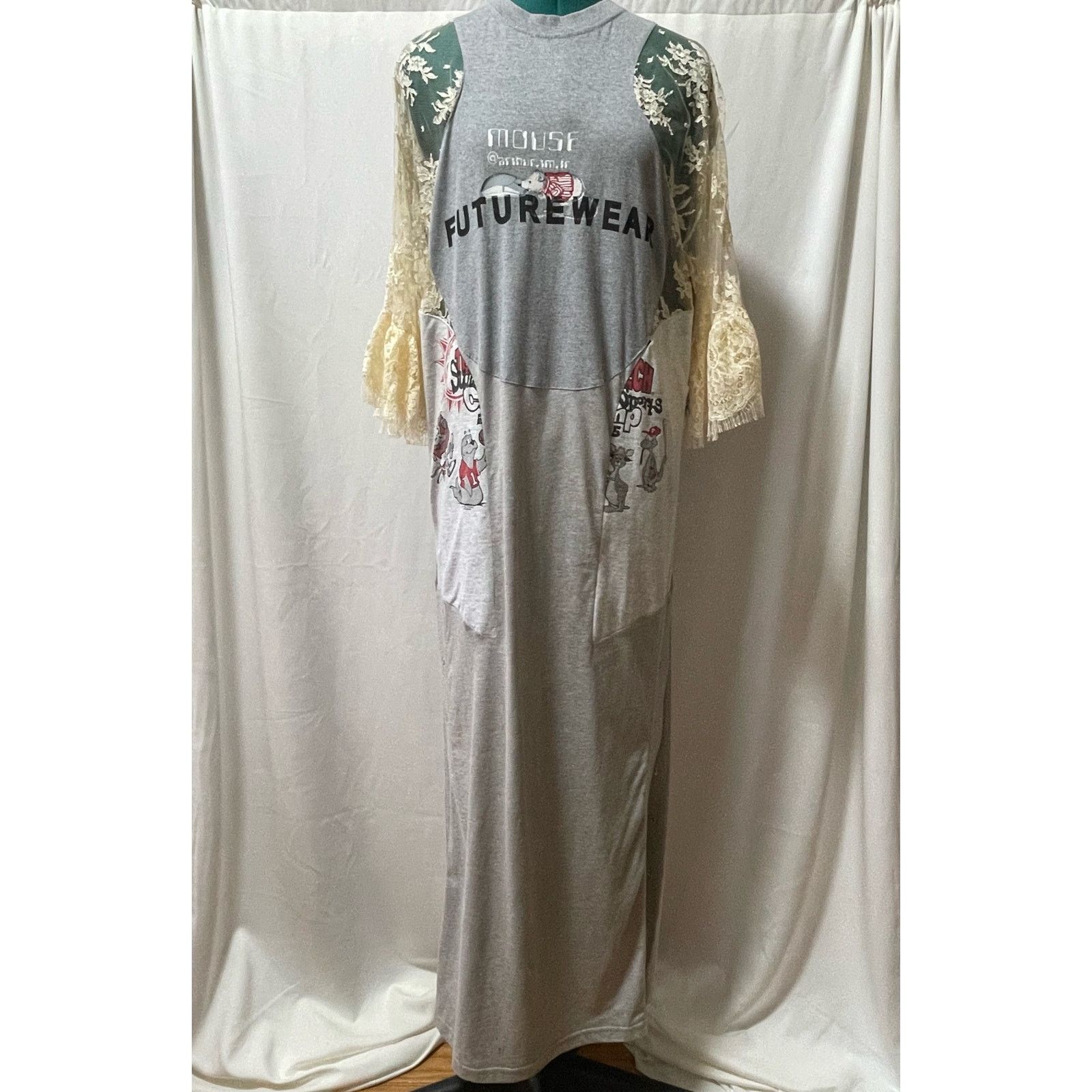 image of Marine Serre Ss19 Regenerated Lace T-Shirt Dress M in Grey, Women's (Size Medium)