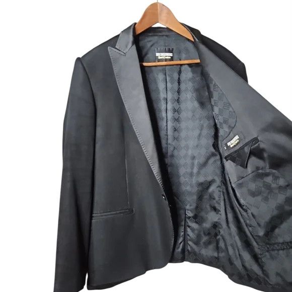 Dirk Bikkembergs Sport Couture Ribbed Blazer Satin Lapels Size 42R - 3 Thumbnail