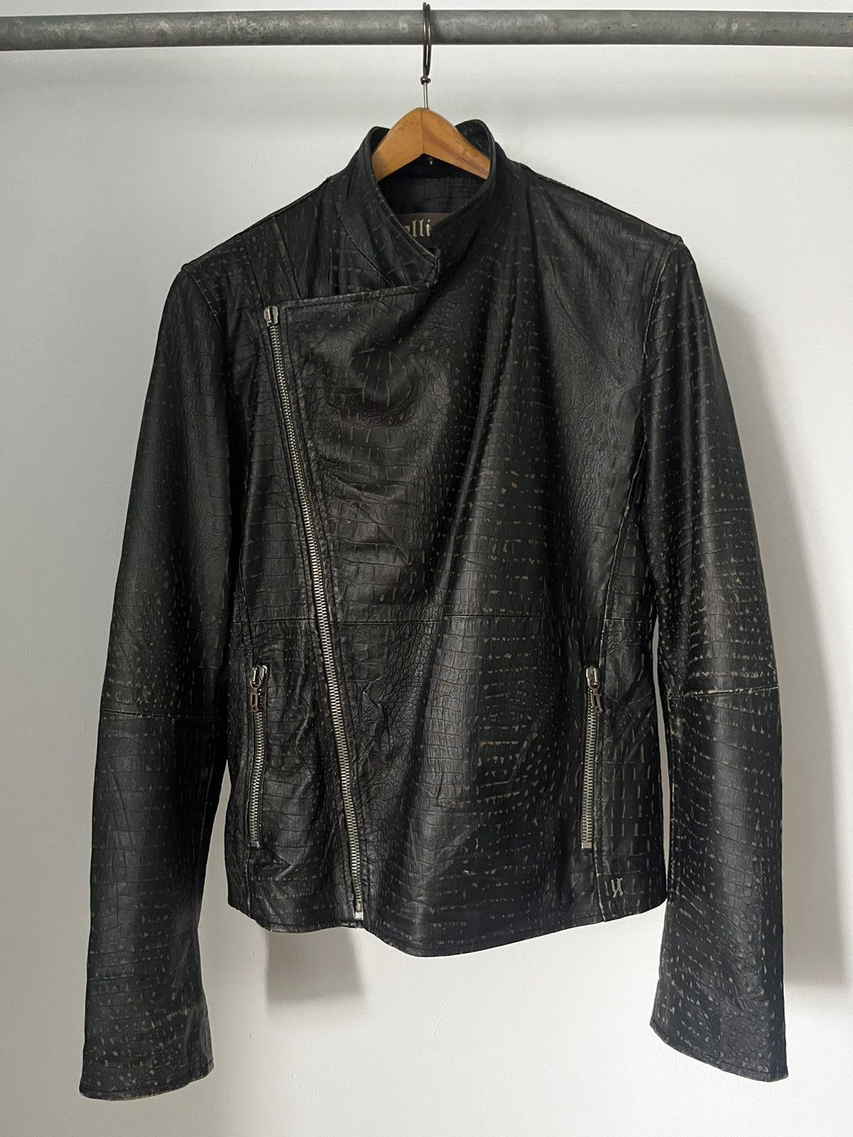 John Galliano 2010s Galliano Croc Embossed Leather Biker Jacket Size US M / EU 48-50 / 2 - 2 Thumbnail
