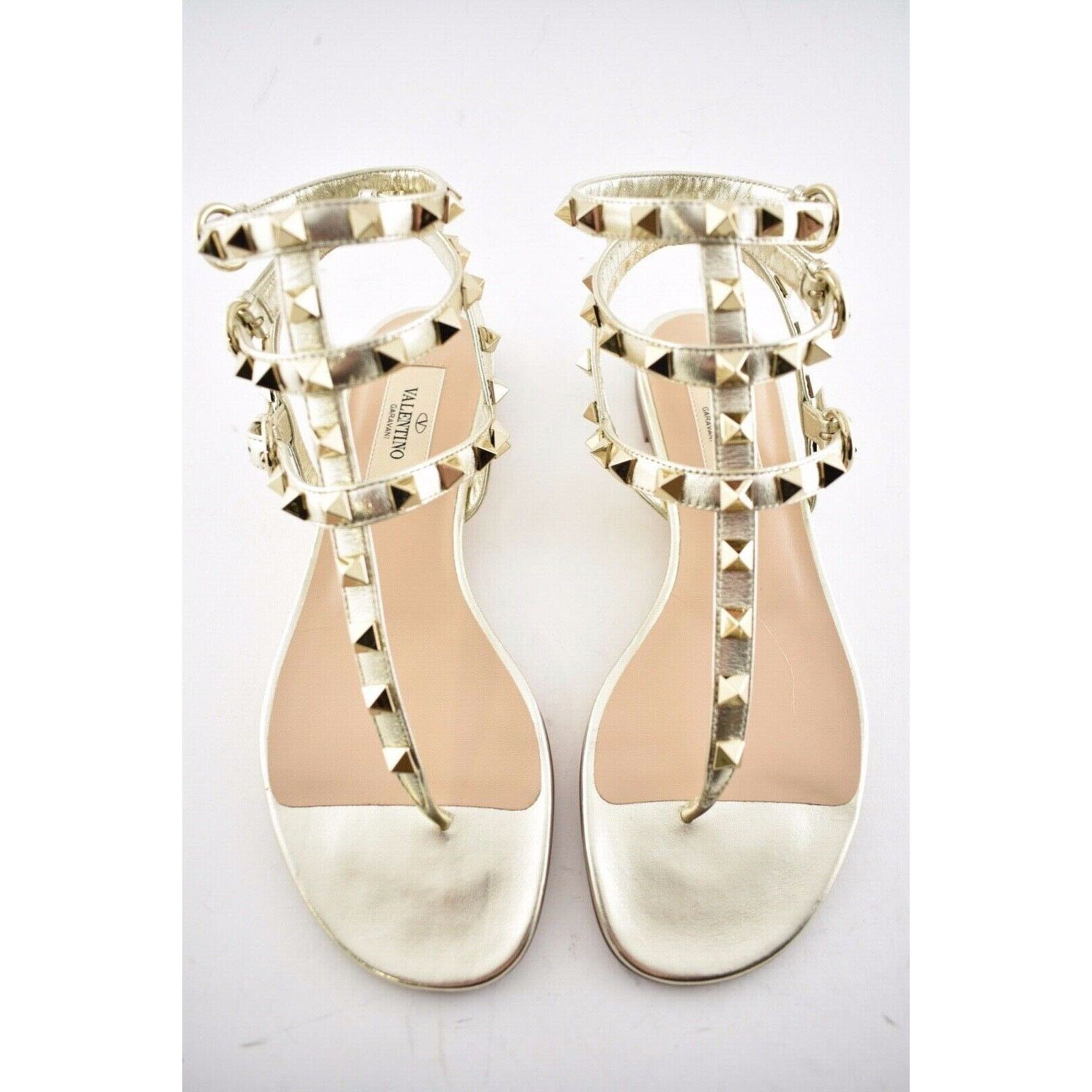 Valentino Valentino Rockstud P18 Gold Leather Triple Ankle Strap Size US 5 / IT 35 - 7 Thumbnail