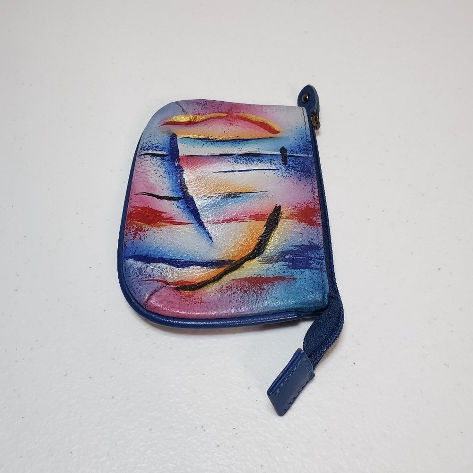 Designer Anuschka Abstractions Hand Painted Leather Coin Pouch Size ONE SIZE - 6 Thumbnail