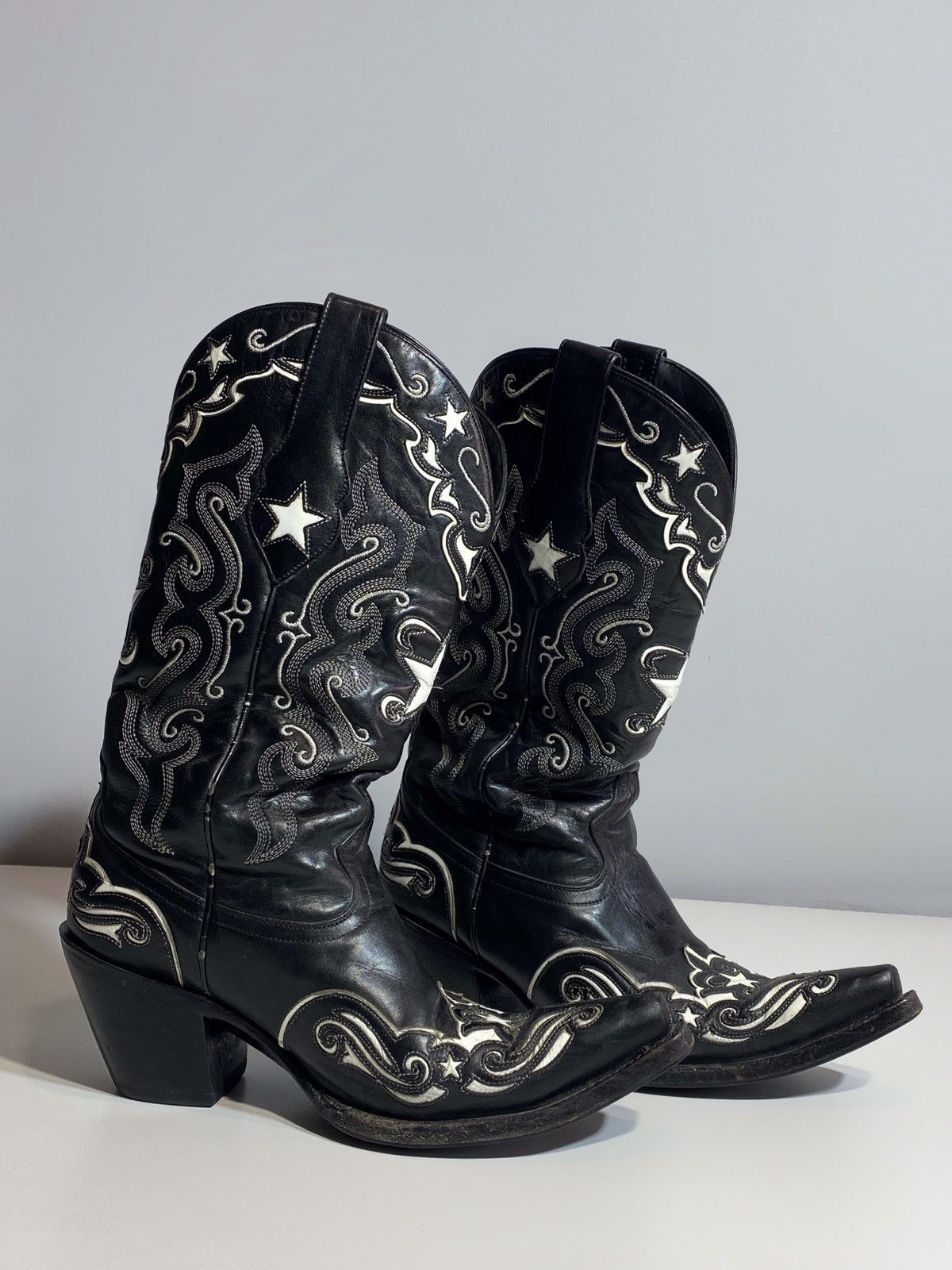 Genuine Leather 🔥 Y2K BLACK STAR COWBOY BOOTS MEXICO STAR EMBROIDERY WESTERN Size US 7 / EU 40 - 1 Thumbnail