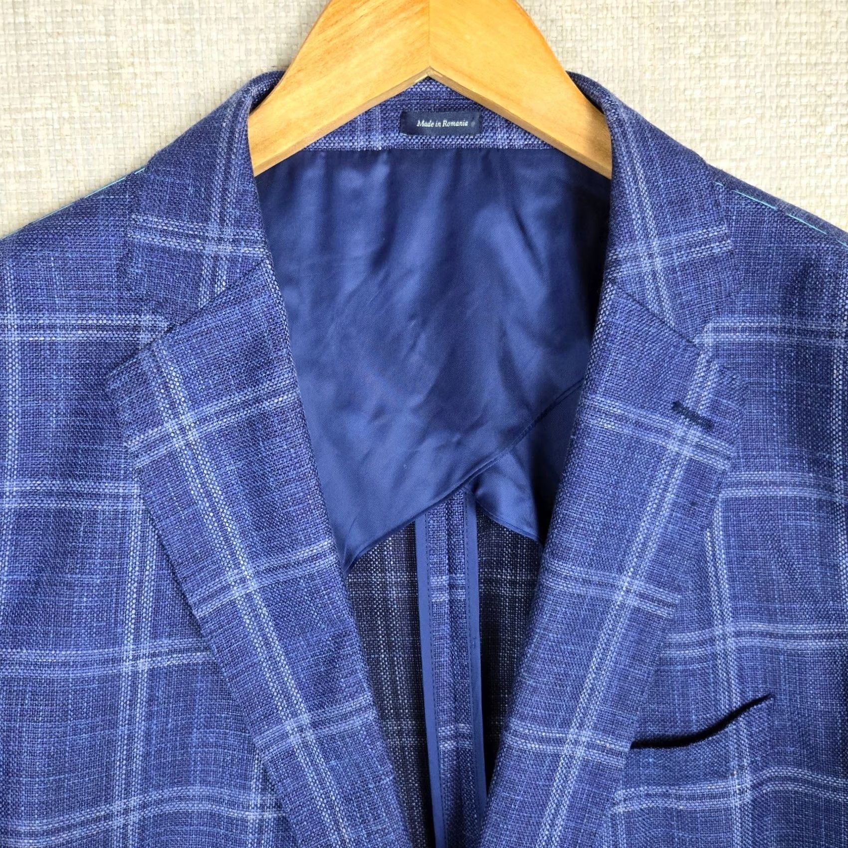 Peter Millar Peter Millar Jacket Blue Windowpane 48 Long Wool/Silk/Linen Unstructured Notch Lapel Size US M / EU 48-50 / 2 - 3 Thumbnail