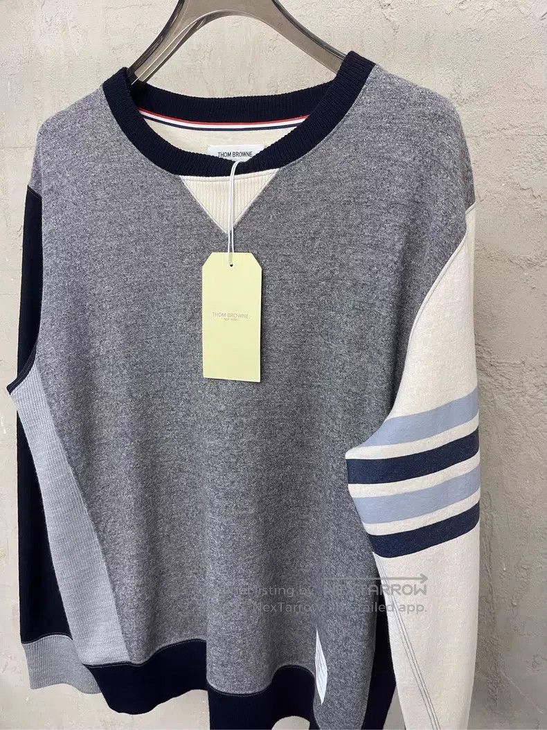 Thom Browne Thom Browne Gray and Beige Color Block Four-Stripe Wool Ro Size US XL / EU 56 / 4 - 3 Thumbnail