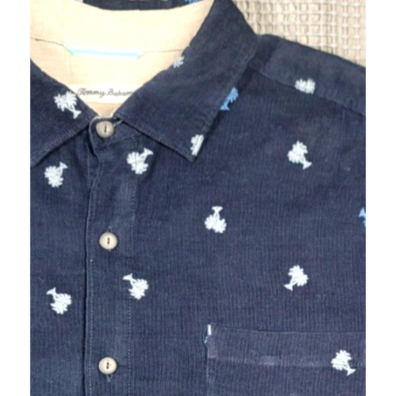 Tommy Bahama Tommy Bahama Button-Up Mens Blue Corduroy Long Sleeve Embroidered Palm Trees XL Size US XL / EU 56 / 4 - 5 Thumbnail