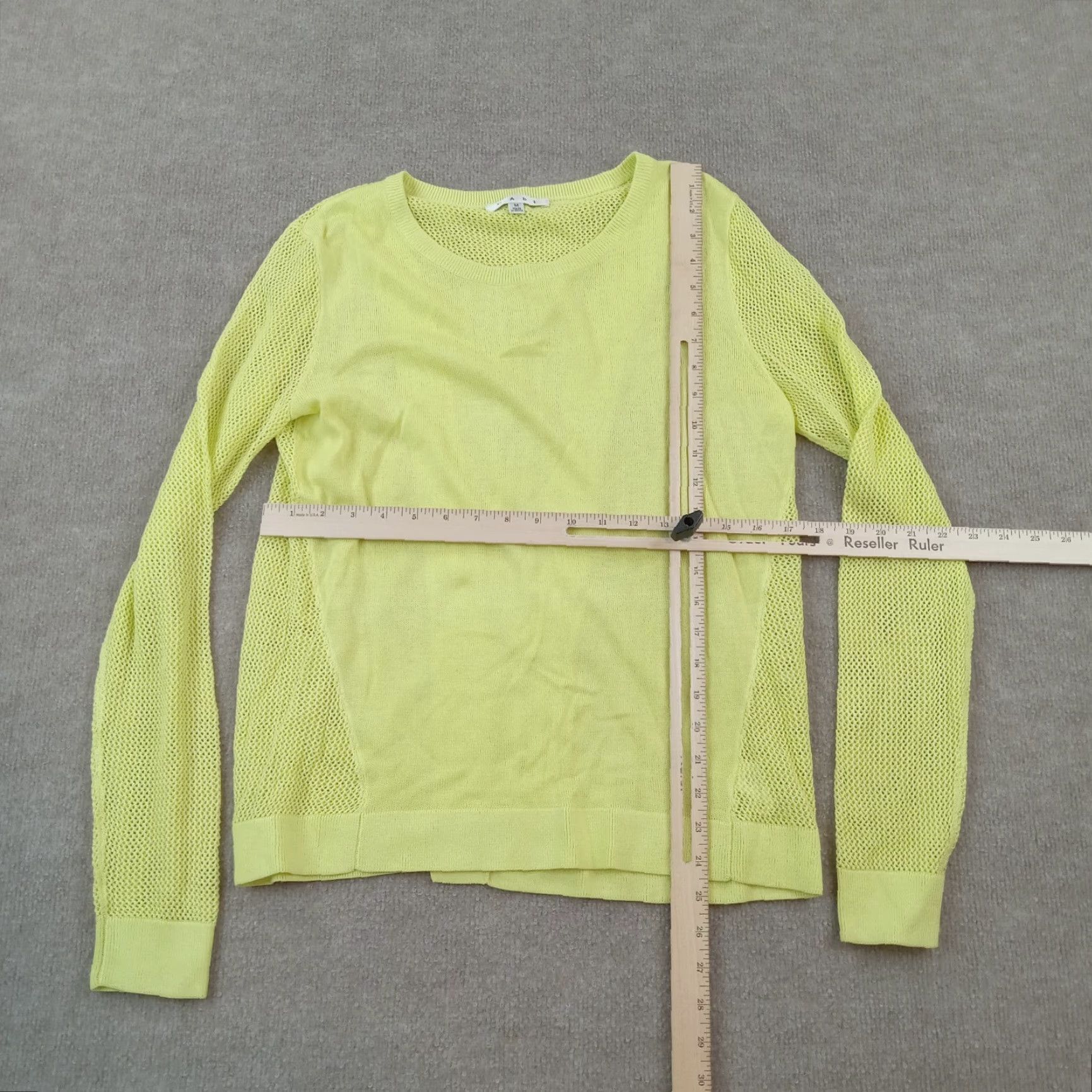 Vintage CAbi Womens Medium Yellow Long Sleeve Crew Neck Lightweight Mesh T-Shirt Size M / US 6-8 / IT 42-44 - 2 Thumbnail