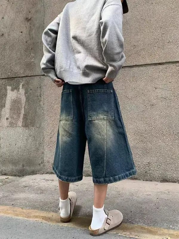 VIBE Vintage washed baggy seven point denim shorts Size US 32 / EU 48 - 7 Thumbnail