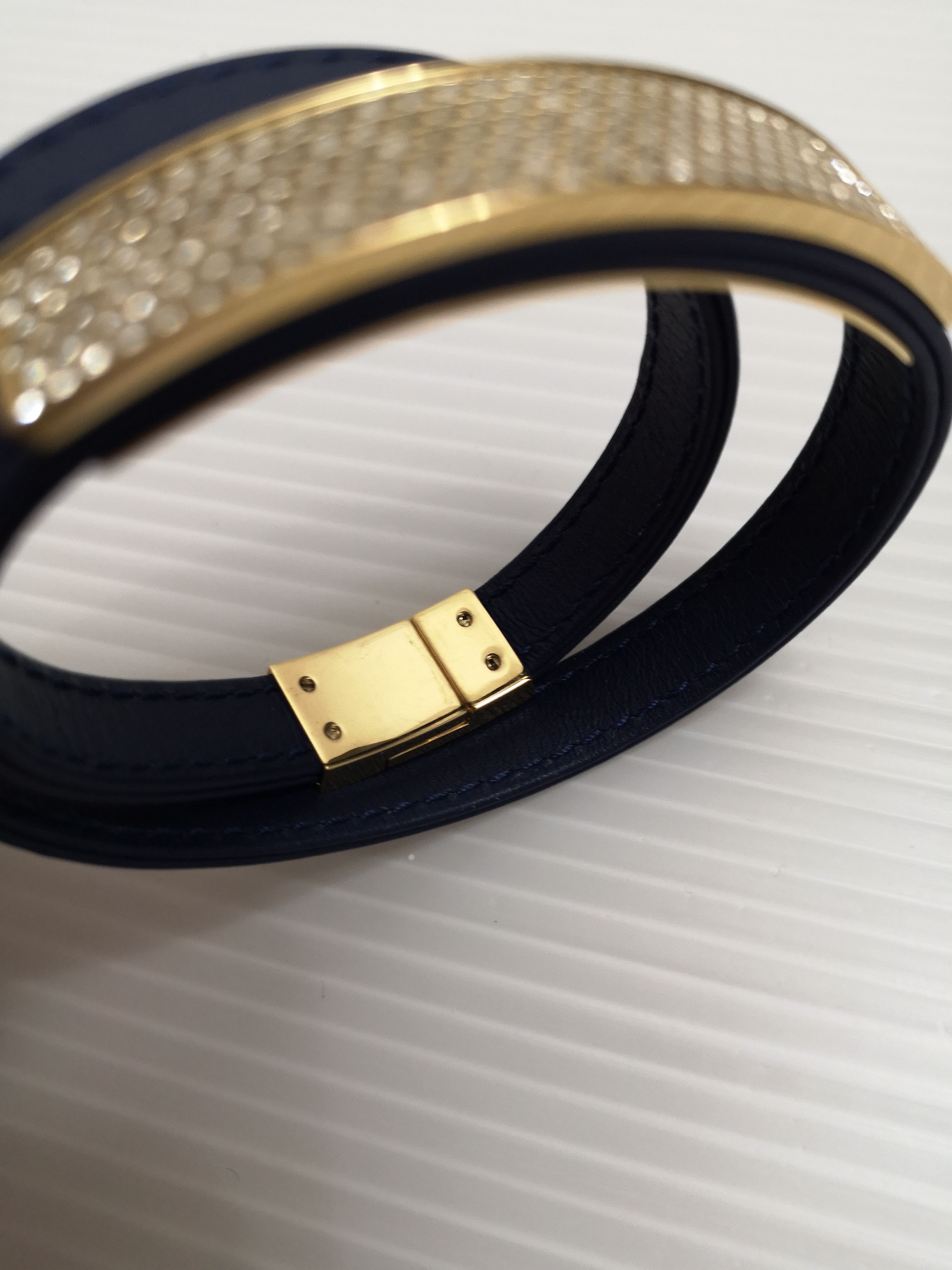 Swarovski frame clear crystal navy double real leather straps bracelet Size ONE SIZE - 7 Thumbnail