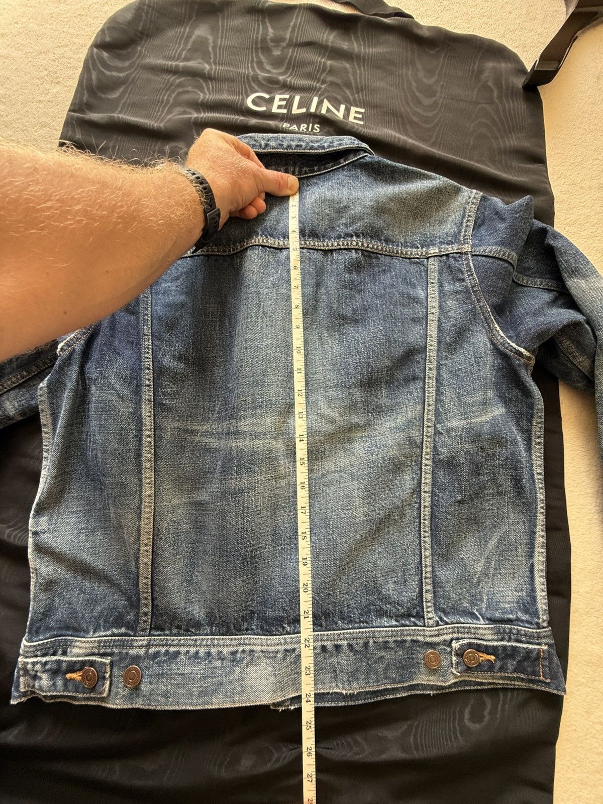 Celine Hedi Slimane denim trucker jacket silk union wash