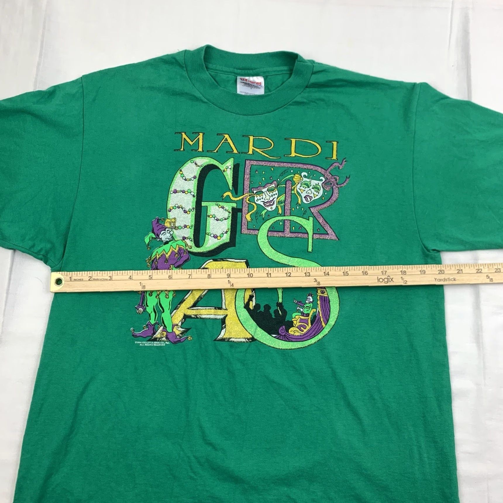 Hanes VINTAGE Mardi Gras Shirt Mens Adult L Green 90s Hanes T-Shirt Crew Neck Short Sleeve USA Size US L / EU 52-54 / 3 - 7 Thumbnail