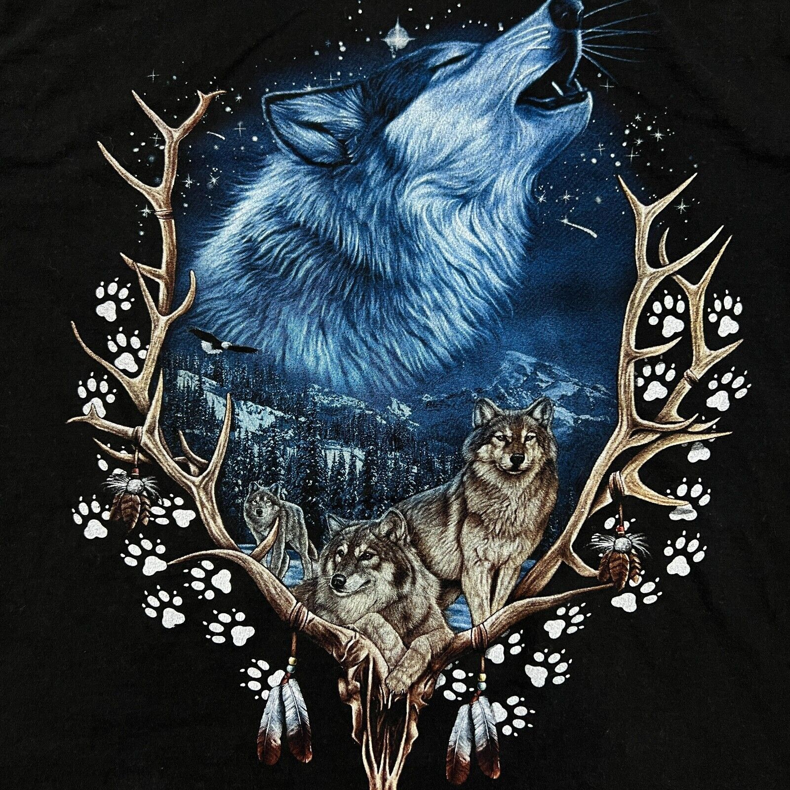 Vintage Y2K Wolves Animal Native T Shirt XL Double Sided Nature Tee Size US XL / EU 56 / 4 - 5 Thumbnail