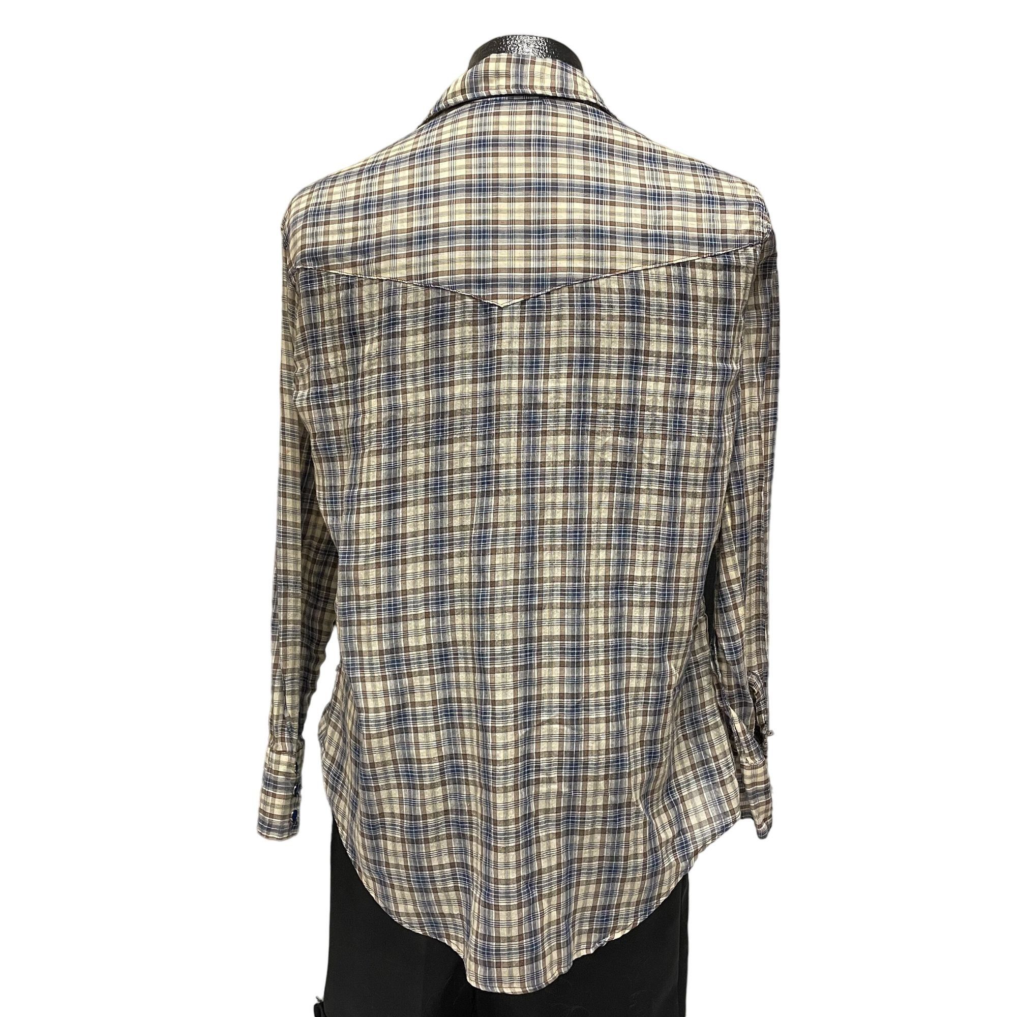 Other Vtg Blue Brown Plaid ROCKABILLY Cowboy SAWTOOTH Shirt Size US L / EU 52-54 / 3 - 3 Thumbnail