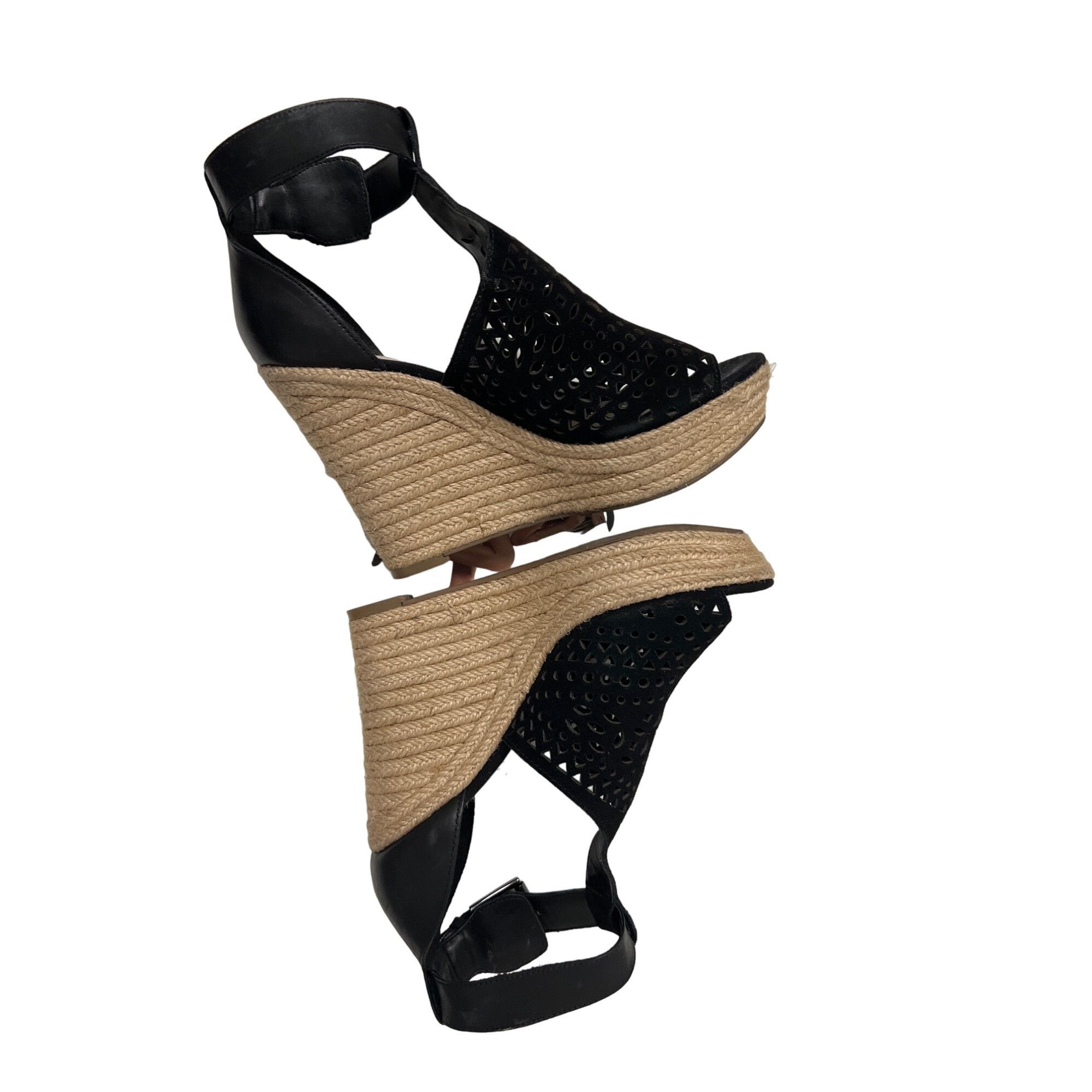 Marc Fisher Marc Fisher Black Suede T-Strap Wedge Sandals Size US 7.5 / IT 37.5 - 6 Thumbnail