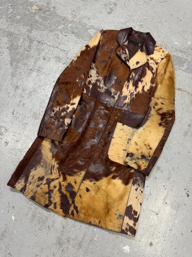 Designer × Just Cavalli × Vintage AW2004 Cavalli Cowhide Pony Hair Trench Brown Leather Jacket Size M / US 6-8 / IT 42-44 - 2 Thumbnail