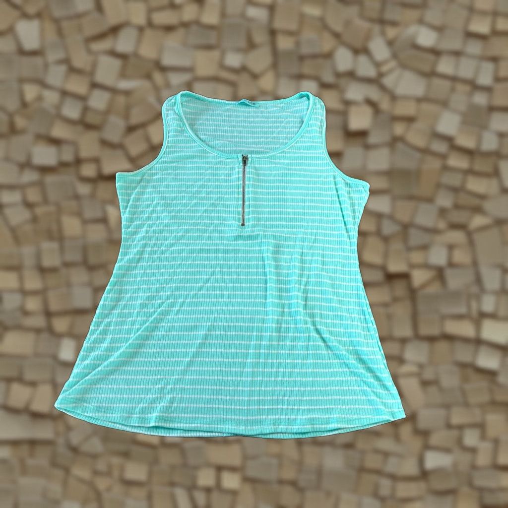 Vintage P.S. KATE Tank Top Women L Green White Striped Sleeveless Shirts Casual Vintage No Size L / US 10 / IT 46 - 1 Thumbnail