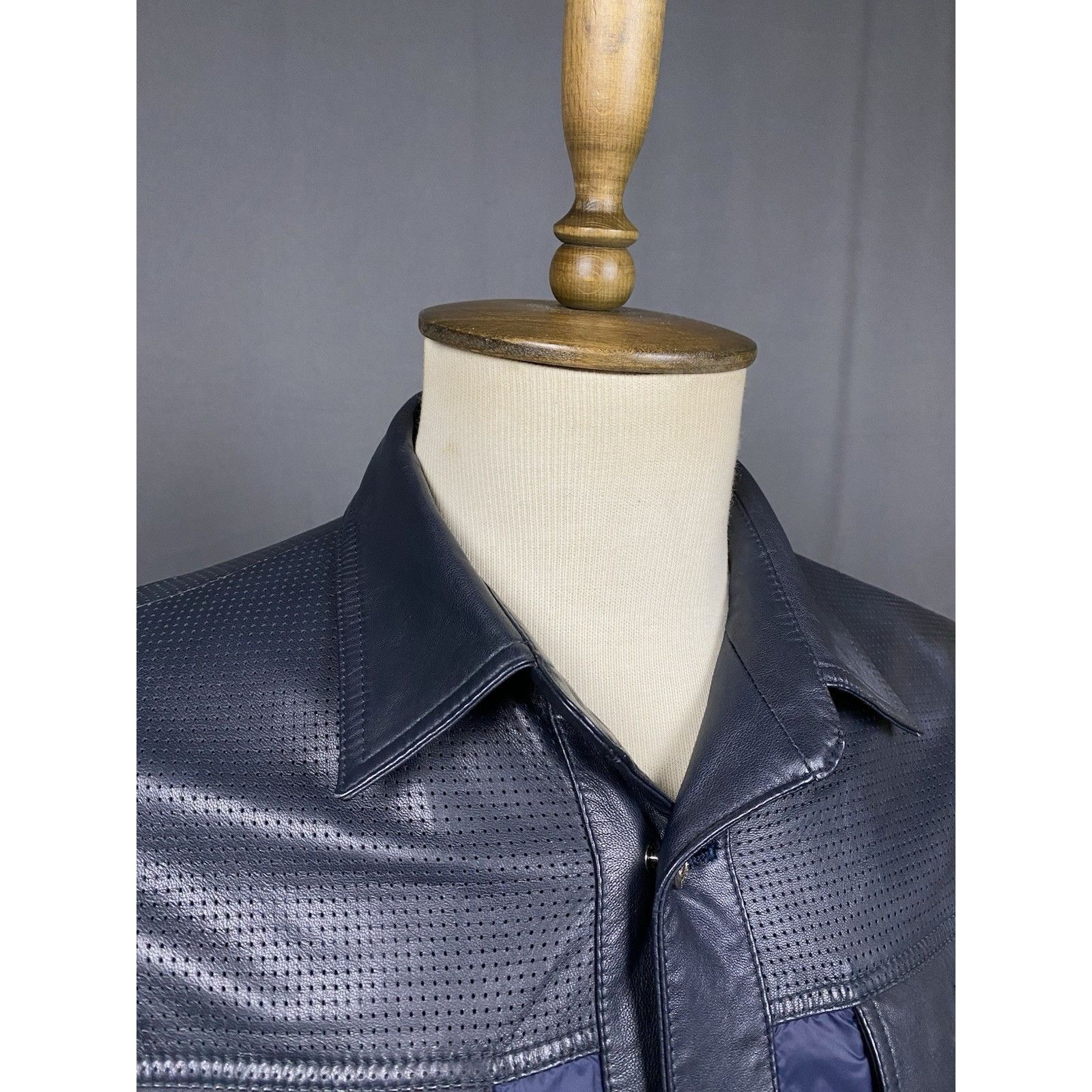 Testoni MINT! A.Testoni Men's Blue Black Nylon Leather Jacket Size M Size US M / EU 48-50 / 2 - 5 Thumbnail