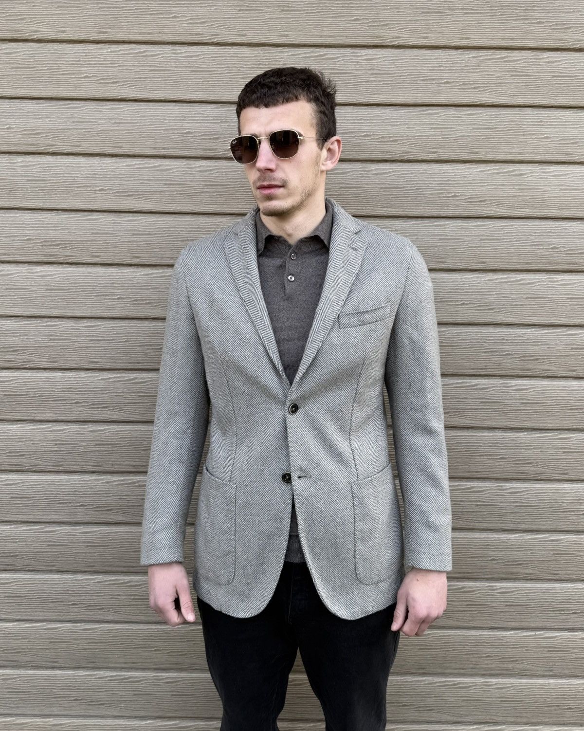 Boggi Boggi Milano Blazer Herringbone Wool Sport Coat Italy 48R Size 38R - 2 Thumbnail