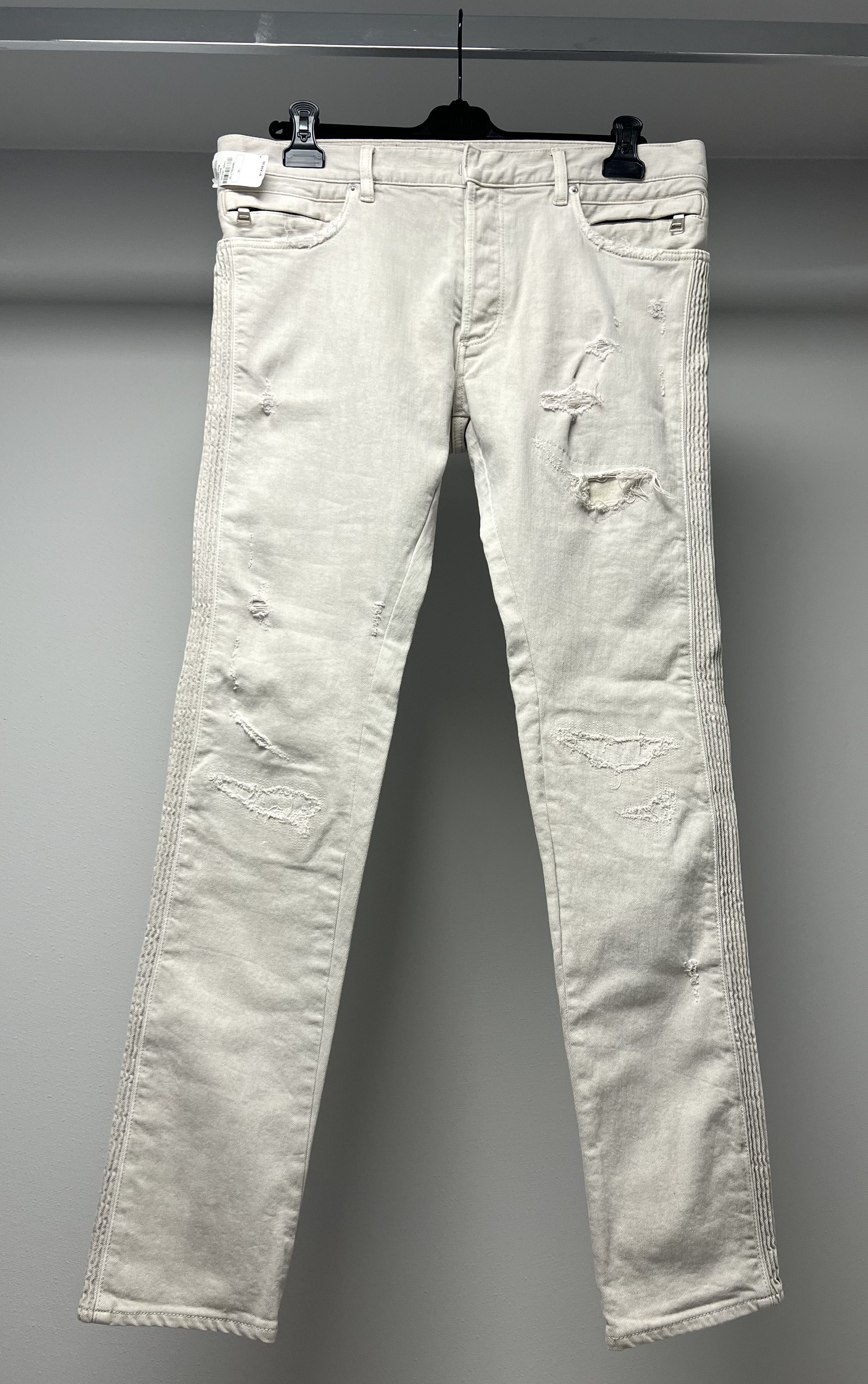 Balmain 1625$ NWT, BALMAIN LIGHT GREY DISTRESSED RIBBED DENIM JEANS Size US 34 / EU 50 - 5 Thumbnail
