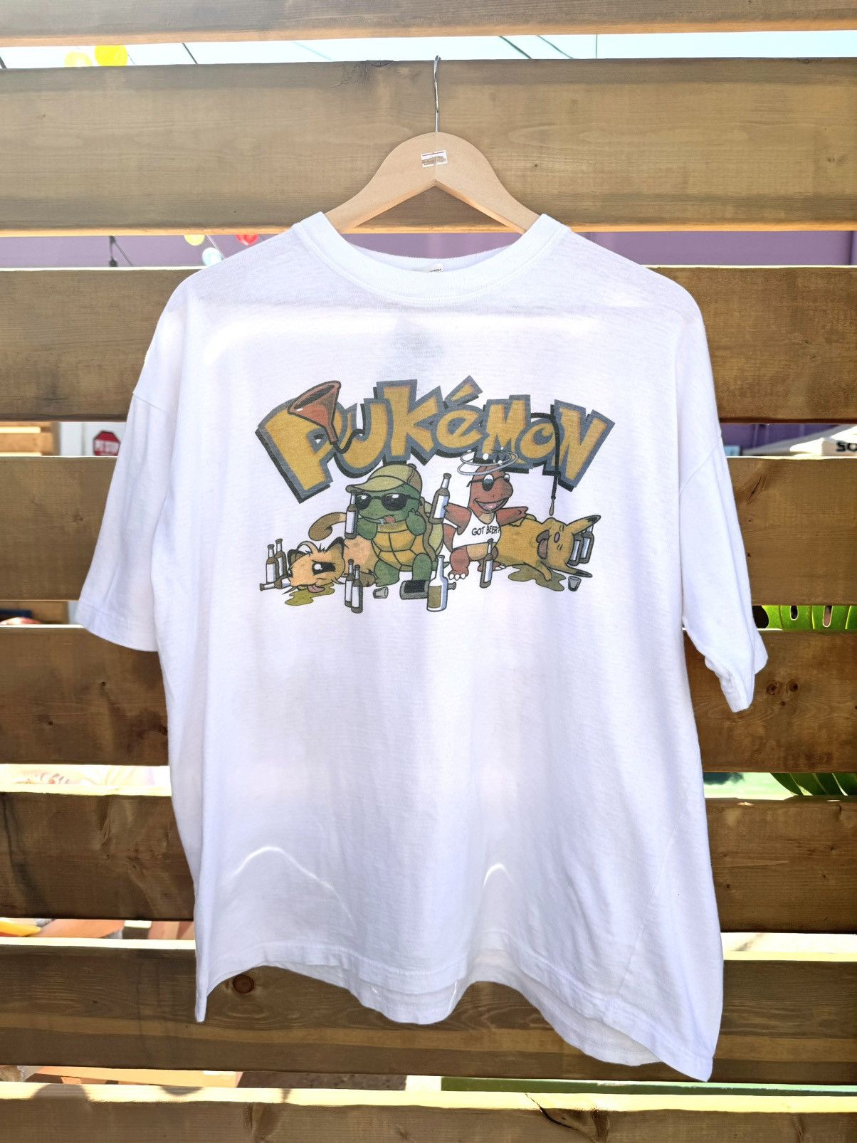 Image of Vintage Pokémon Parody Shirt Pukemon in White, Men's (Size XL)