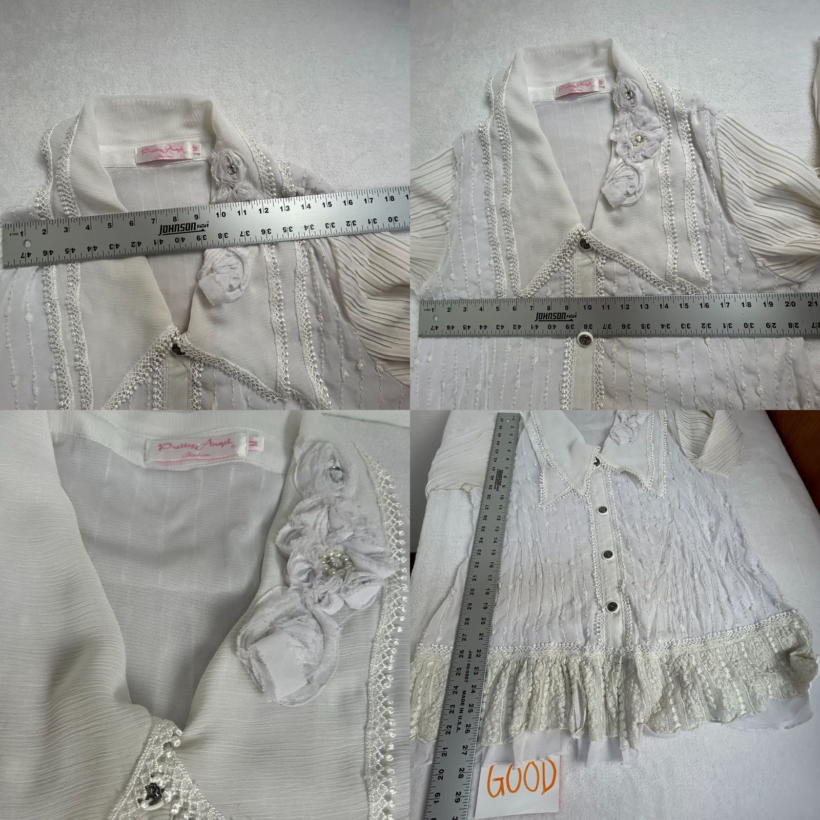 Vintage Pretty Angel Womens White Lace Boho Button Down Blouse Top Size Medium Collared Size M / US 6-8 / IT 42-44 - 8 Thumbnail