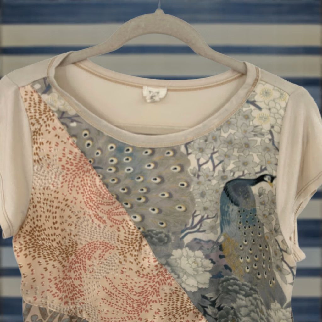 Vintage TINY Peacock Floral Patchwork Tie Front T Shirt Womens Size Small Size S / US 4 / IT 40 - 1 Thumbnail