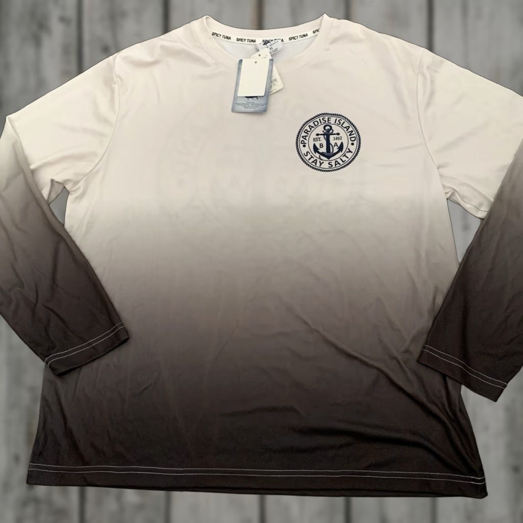 Paradise Spicy Tuna Rashguard T-Shirt Mens XL Gray Ombre Beach Theme Long Sleeve Crew Neck Size US XL / EU 56 / 4 - 1 Thumbnail