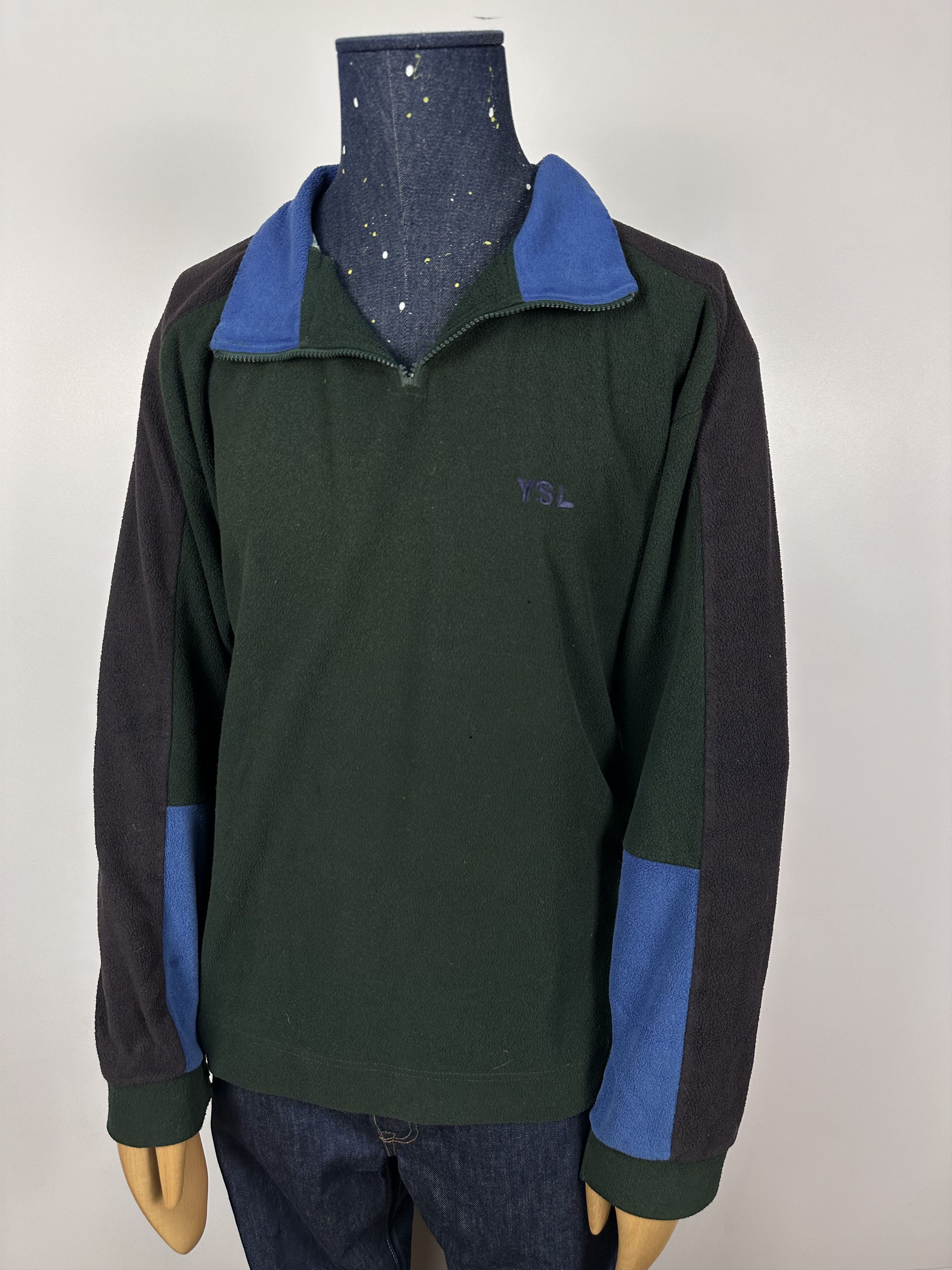 Saint Laurent Paris × Vintage SAINT LAURENT JEANS Fleece Jacket 1\2 Zip Pullover Green Size US XL / EU 56 / 4 - 1 Thumbnail
