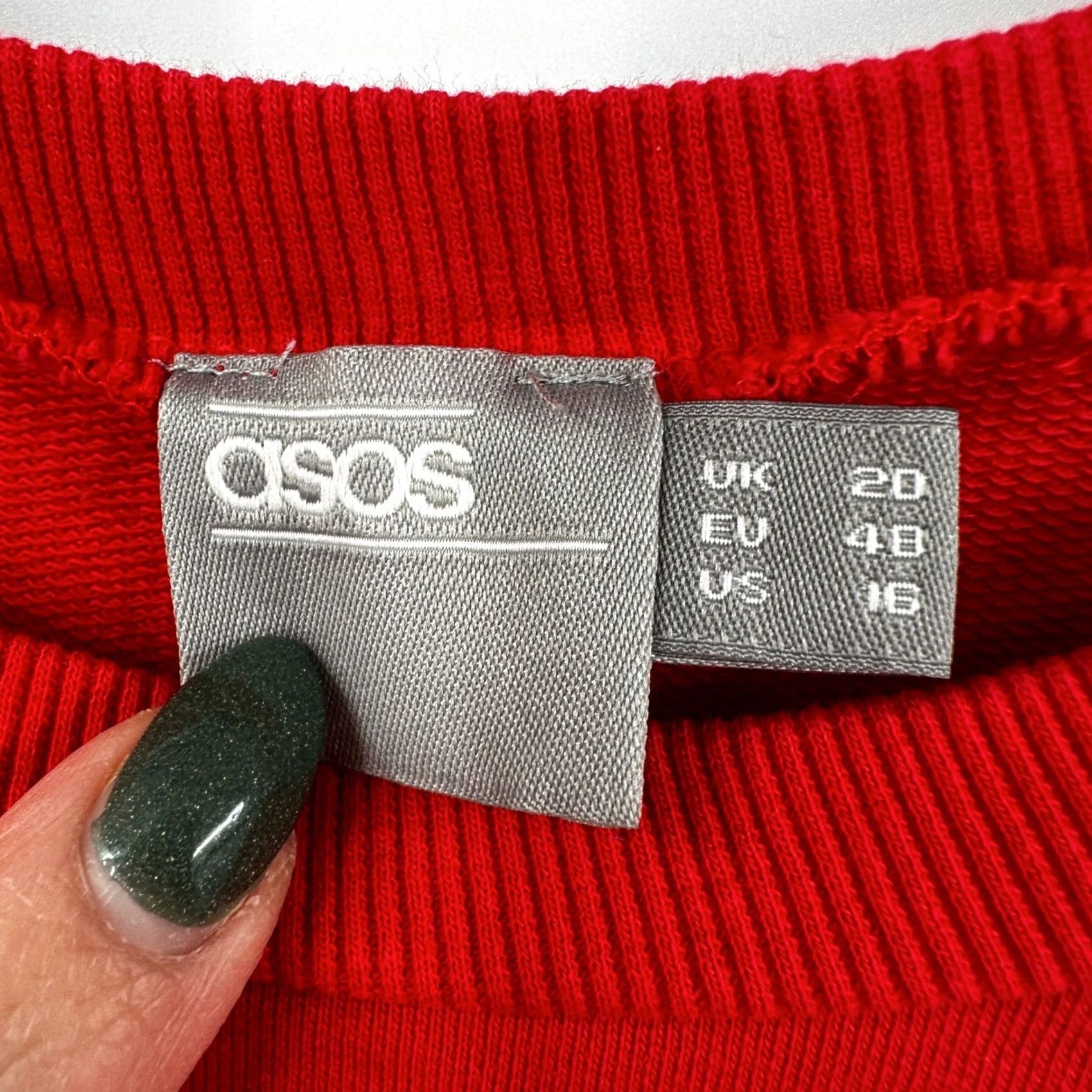 Asos ASOS red long sleeve crew neck sweatshirt dress moto elbow details US 16 Size XXL / US 16-18 / IT 52-54 - 3 Thumbnail