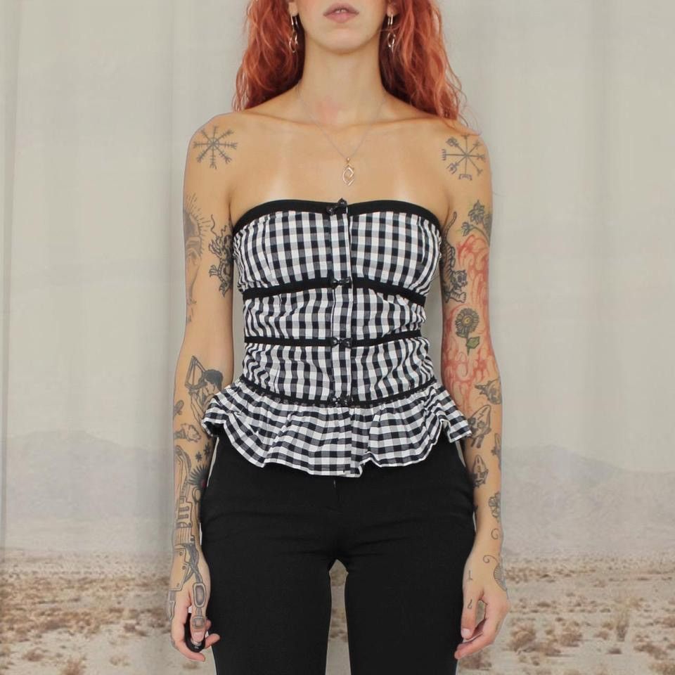 Vintage 🧺CHECK B/W TOP🧺 Size L / US 10 / IT 46 - 1 Thumbnail