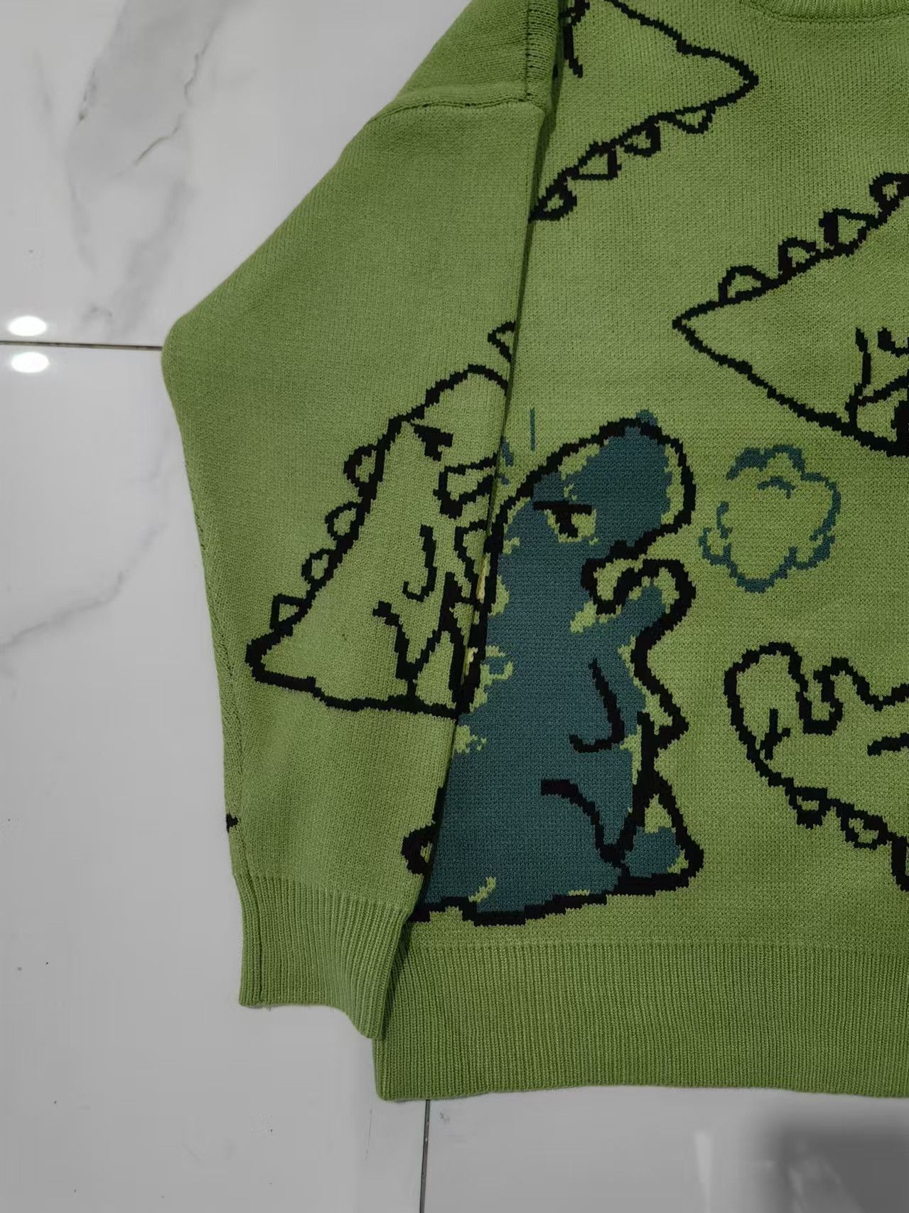 Japanese Brand Green street trend dinosaur print round neck sweater y2k Size US M / EU 48-50 / 2 - 3 Thumbnail