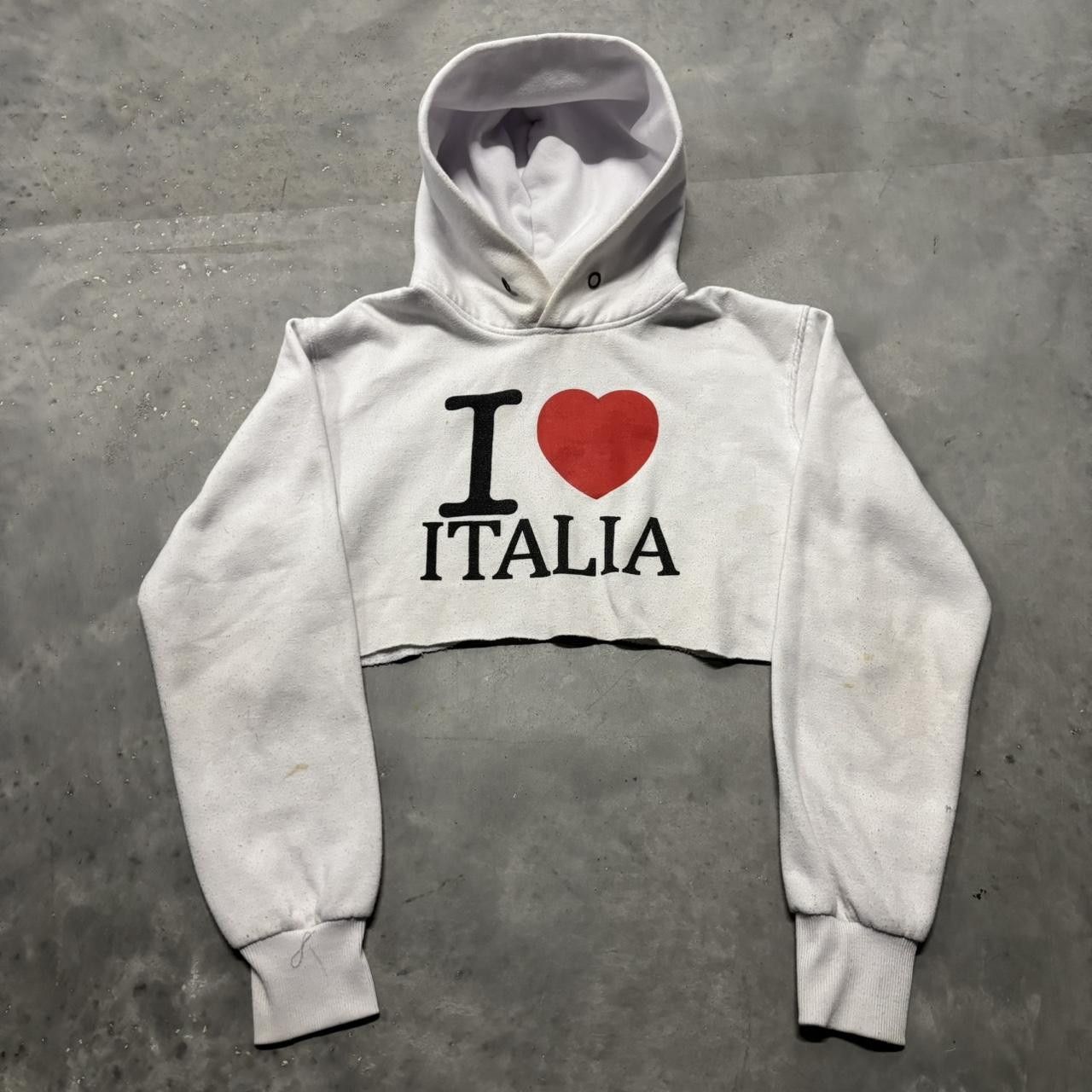 Japanese Brand × Vintage Crazy Vintage Y2K/2000s Cute White “I Love Italia” Cropped Hoodie! Size M / US 6-8 / IT 42-44 - 1 Thumbnail