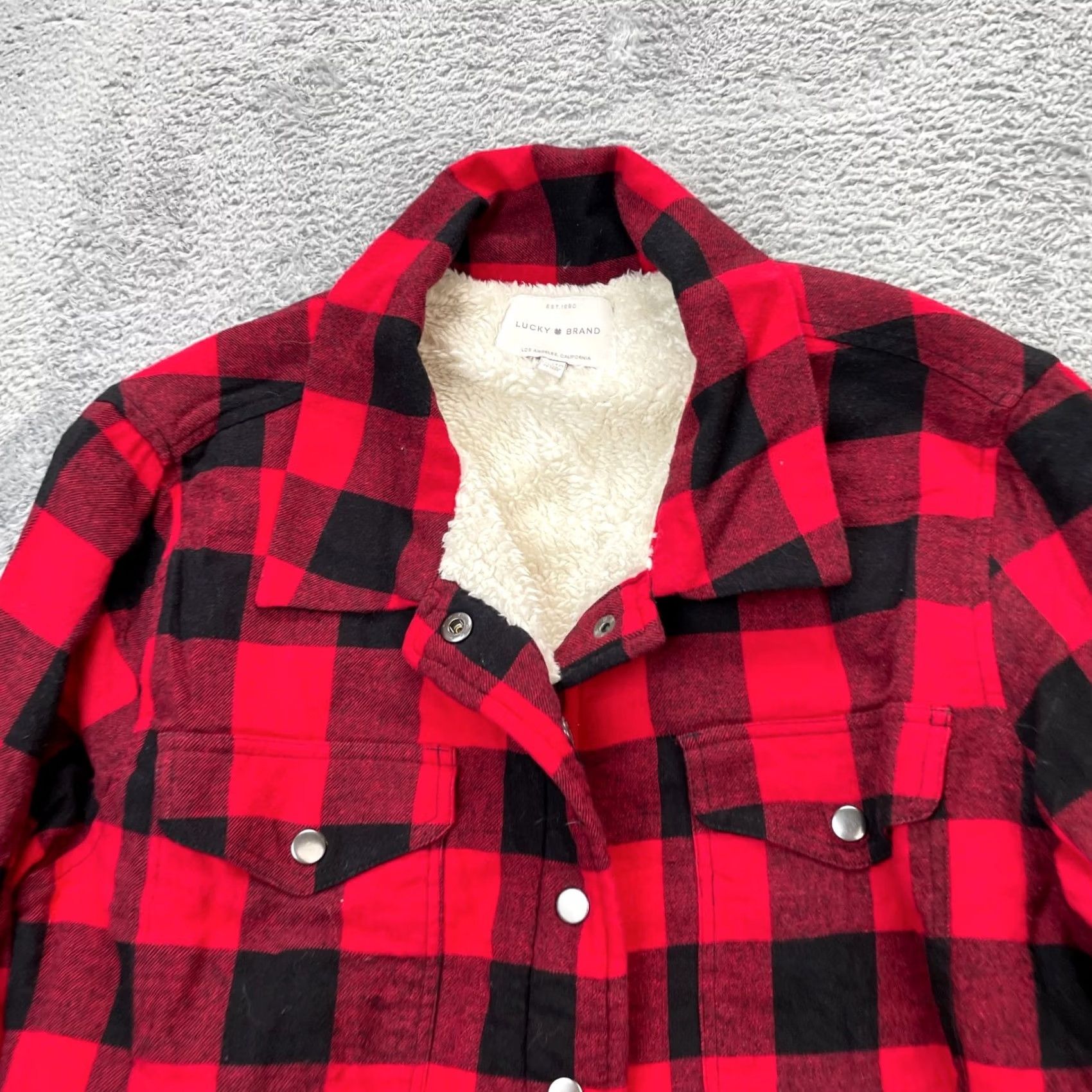Lucky Brand VINTAGE Lucky Brand Jacket Womens XL Red Plaid Flannel Sherpa Jacket-Short Sleeve? Size XL / US 12-14 / IT 48-50 - 7 Thumbnail