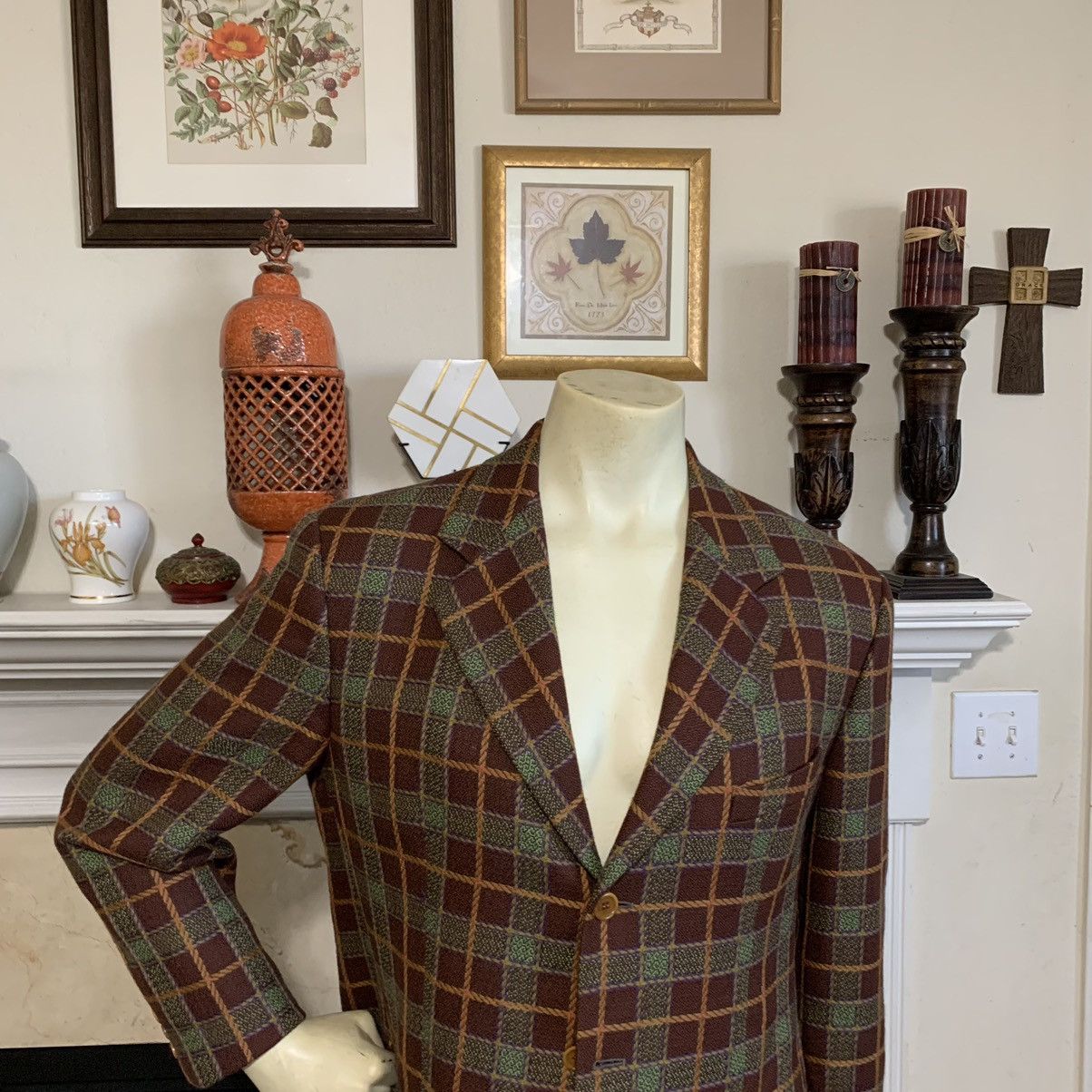 Byblos × Vintage Plaid Wool 3Btn Blazer (Rare) Size 40R - 2 Thumbnail