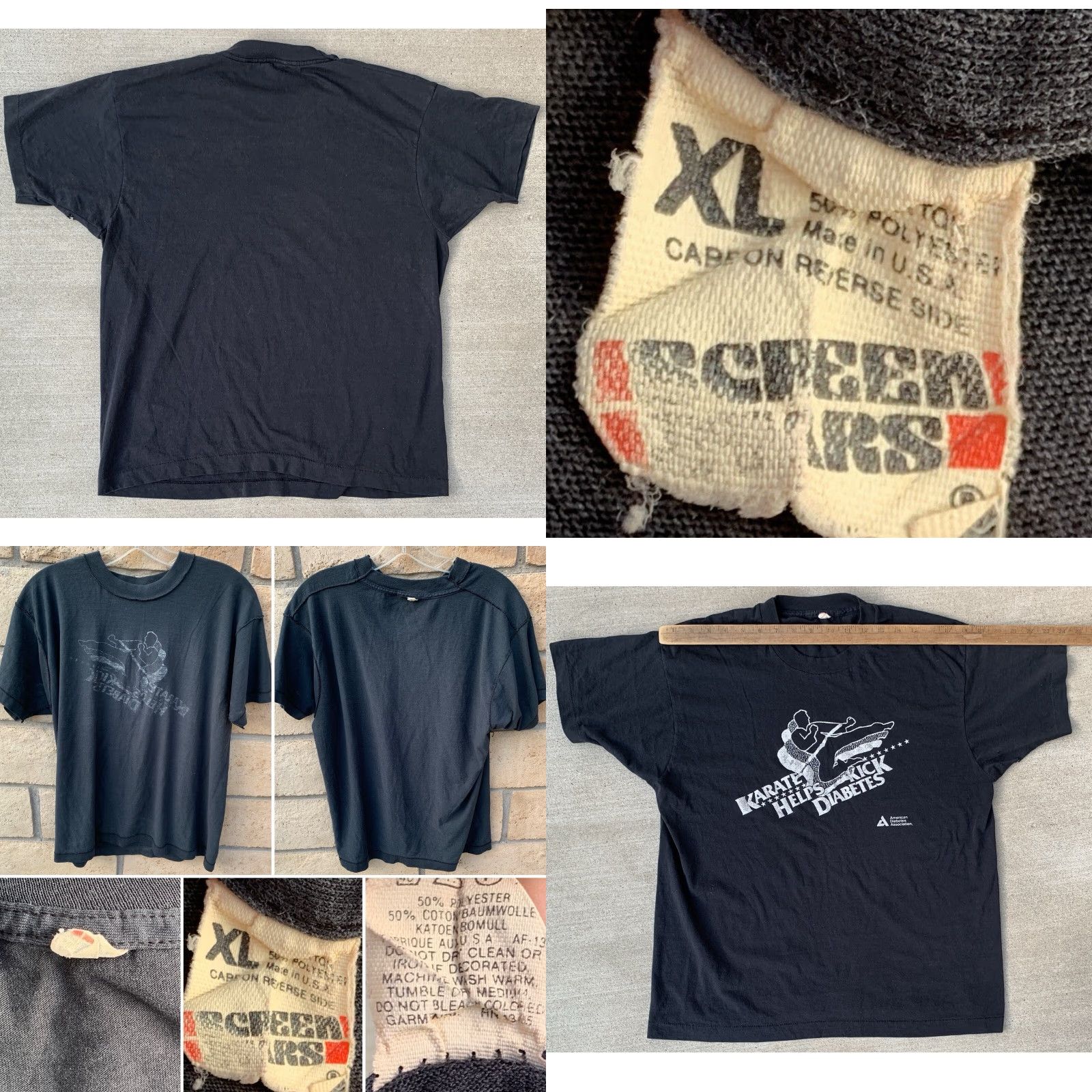 Vintage VINTAGE Screen Stars T-Shirt Karate Helps Kick Diabetes Graphic Black XL Unisex Adults 1980s 80s Size US XL / EU 56 / 4 - 10 Thumbnail