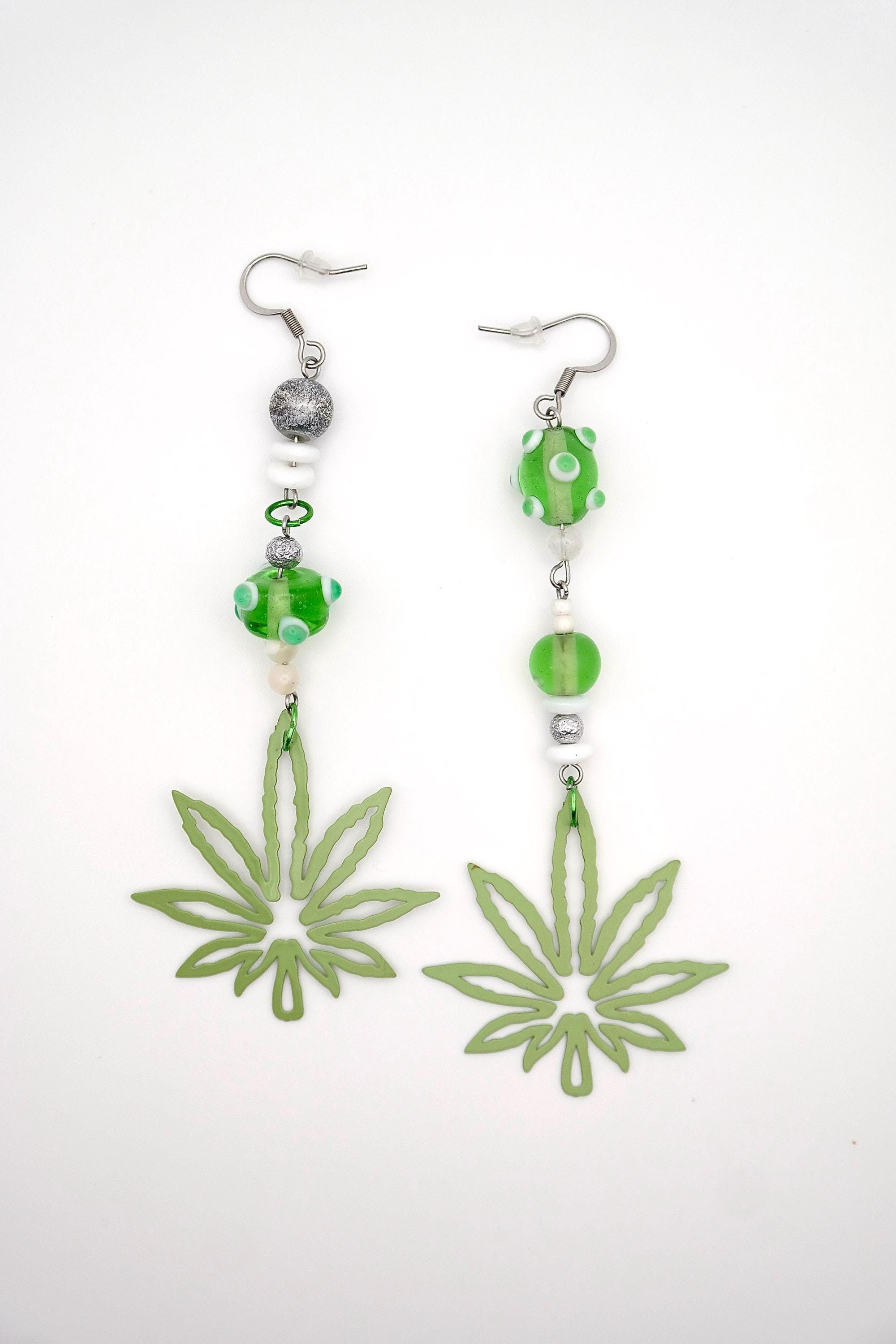 Handmade Colorful 420 Leaf Earrings Size ONE SIZE - 10 Thumbnail