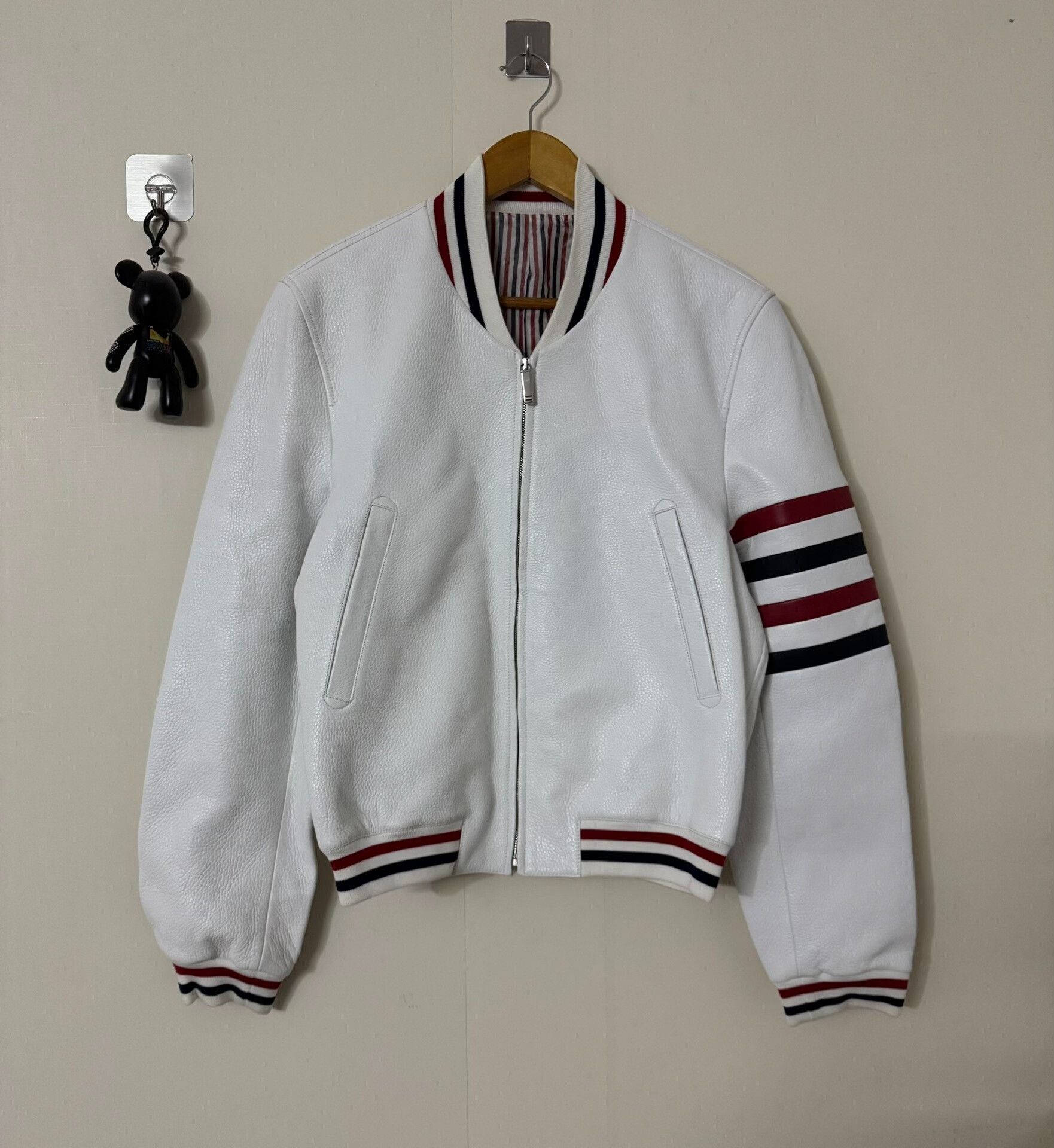 Thom Browne thom browne white leather jacket with stripes Size US M / EU 48-50 / 2 - 1 Thumbnail