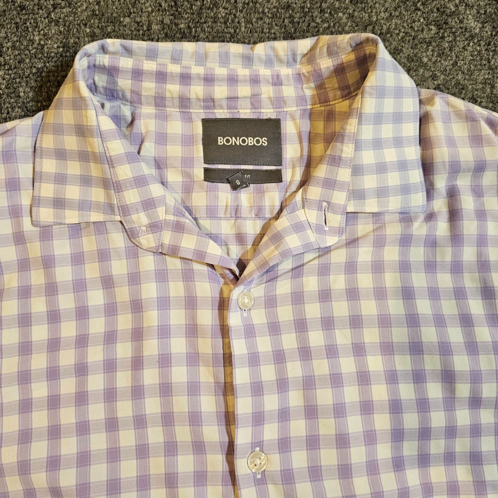 Bonobos Bonobos Shirt Mens Large Purple White Gingham Plaid Slim Button-Front Career Dress Shirt Size US L / EU 52-54 / 3 - 2 Thumbnail