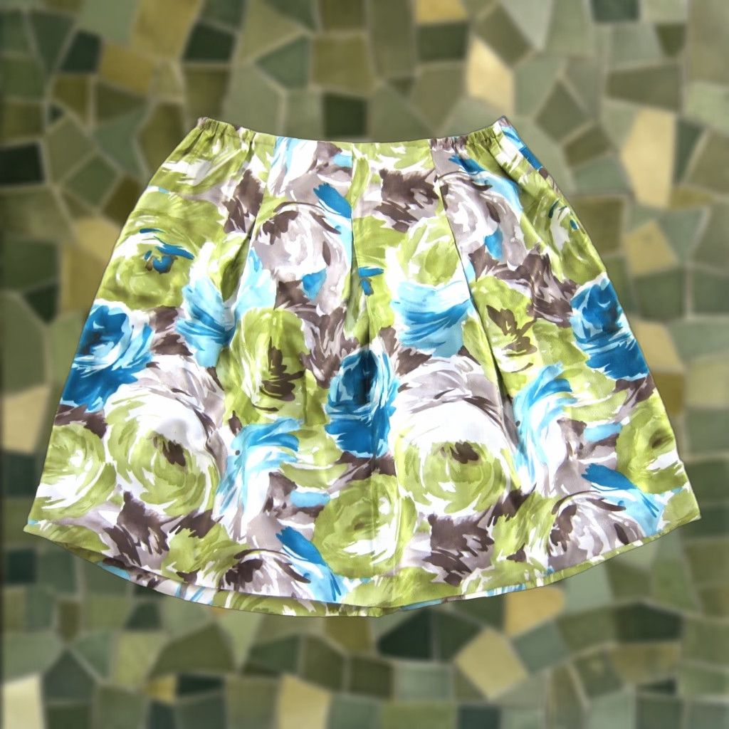 Talbots Talbots Skirt 16 Women Silk Floral Pleat A-Line Knee Length Green 100% Dressy Work Formal Women Size 38" / US 16 / IT 52 - 1 Thumbnail