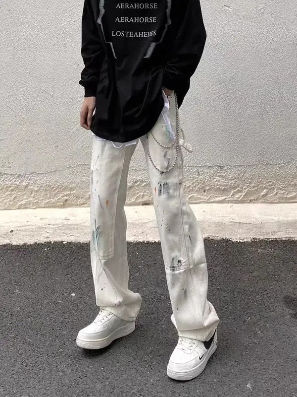 VIBE White high street graffiti loose straight jeans Size US 32 / EU 48 - 2 Thumbnail