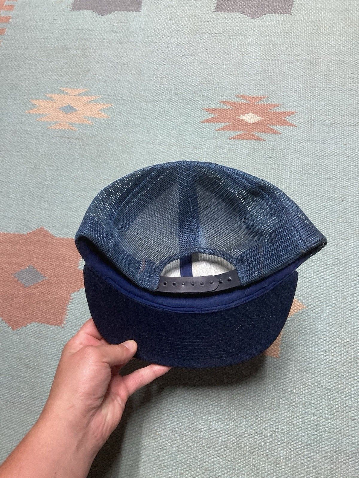 Vintage Vintage 80s trucker hat blank plain navy blue SnapBack Size ONE SIZE - 4 Thumbnail