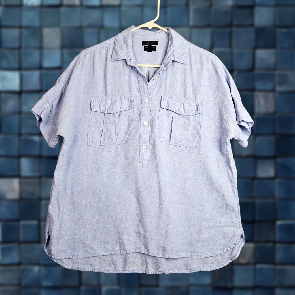J.Crew J.CREW Baird McNUTT Irish Linen Women's Light Blue 1/4 Button Up Shirt Sz 4 Size S / US 4 / IT 40 - 1 Thumbnail