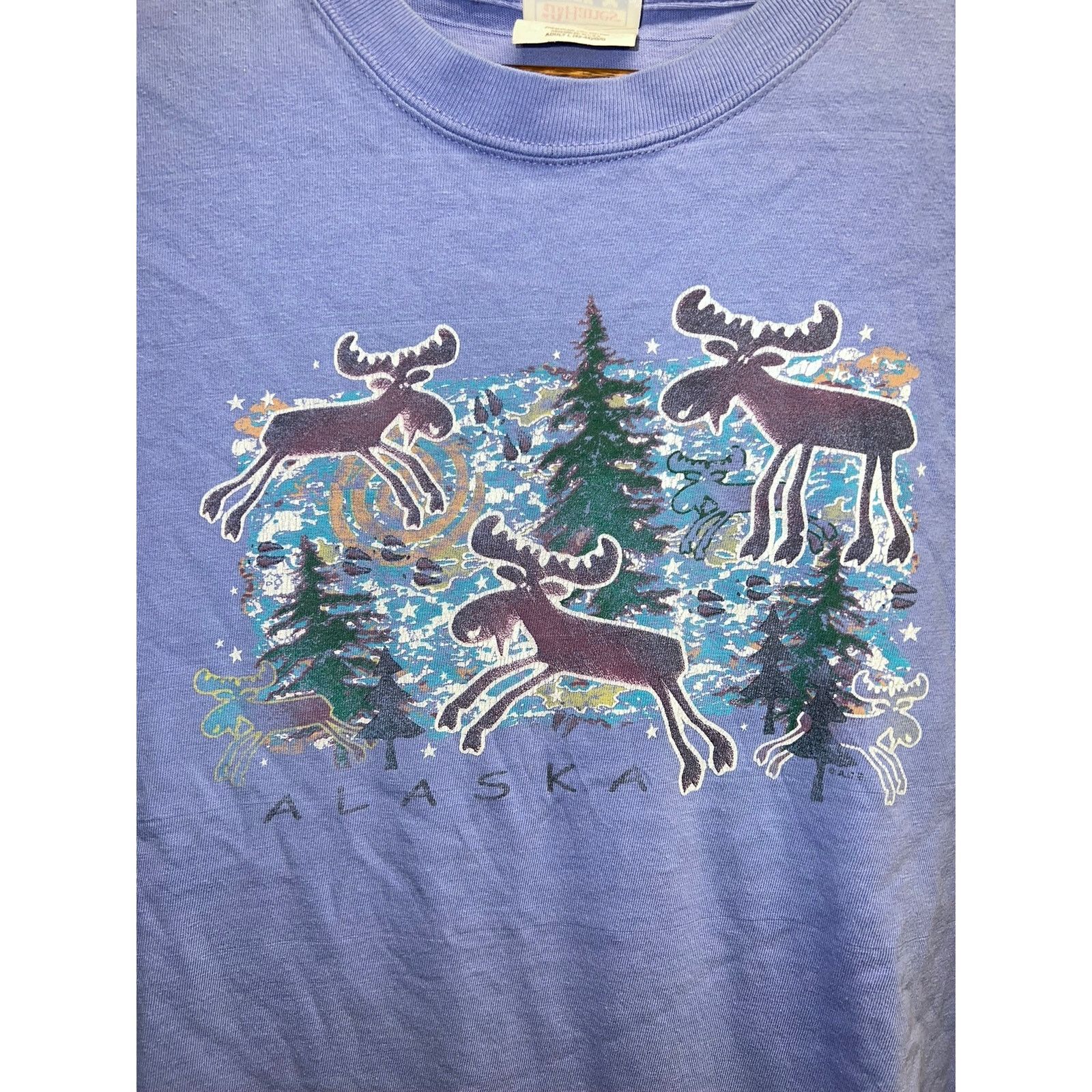 Hanes Vintage Alaska Shirt Moose Tracks Animal Graphic Tee 1990s Size US L / EU 52-54 / 3 - 2 Thumbnail