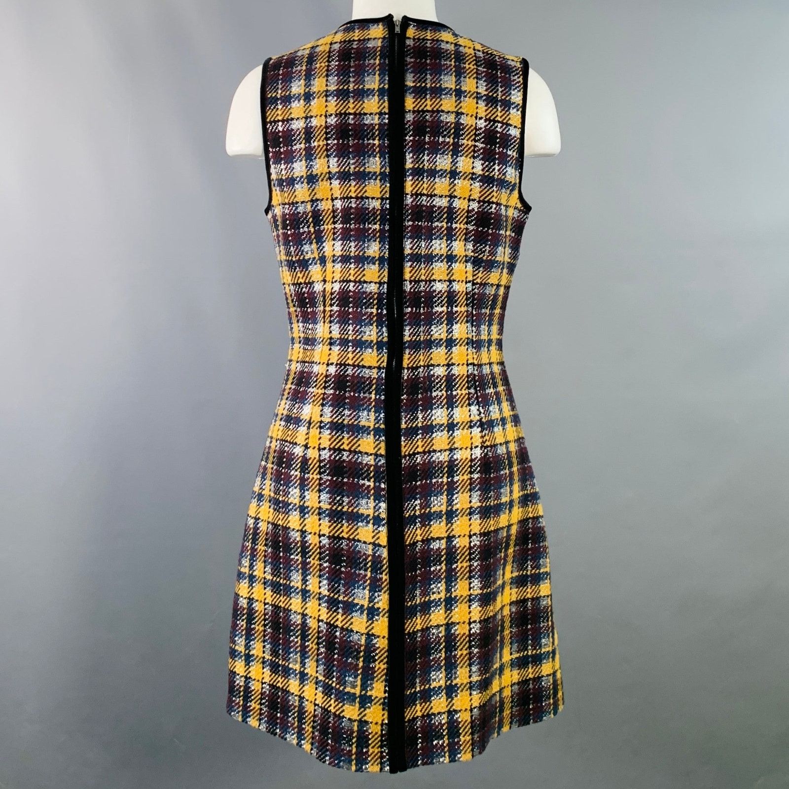 MSGM Size 8 Yellow Black Silver Wool Plaid Ruffle Mini Dress Size M / US 6-8 / IT 42-44 - 4 Thumbnail
