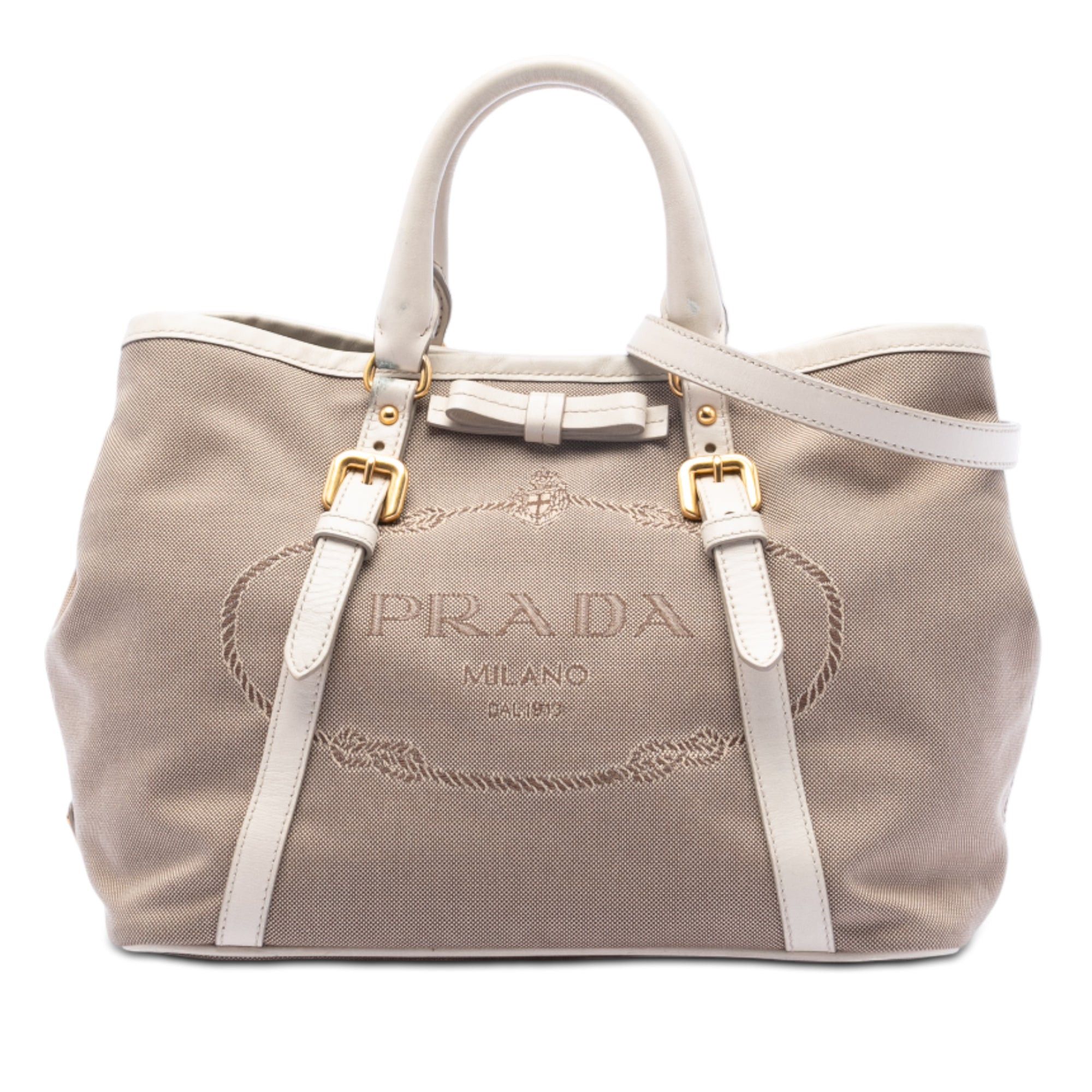 Prada Canvas Canapa Logo Bow Satchel in Brown, Women's